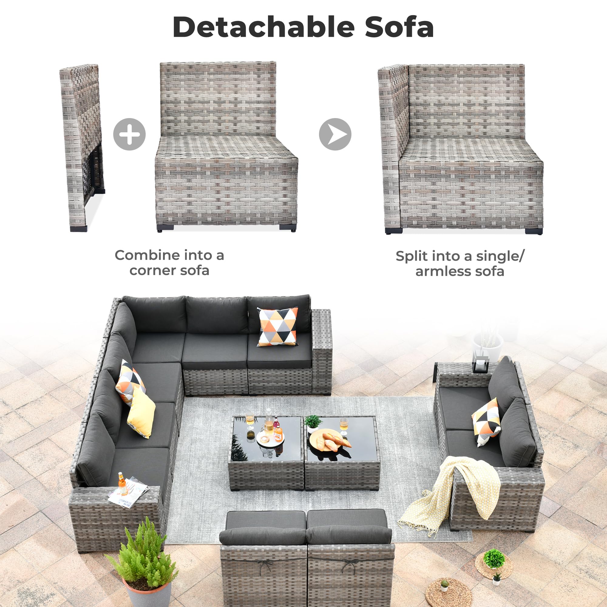 OVIOS 12 Pieces Patio Conversation Set with 7.68'' Broad Handrails