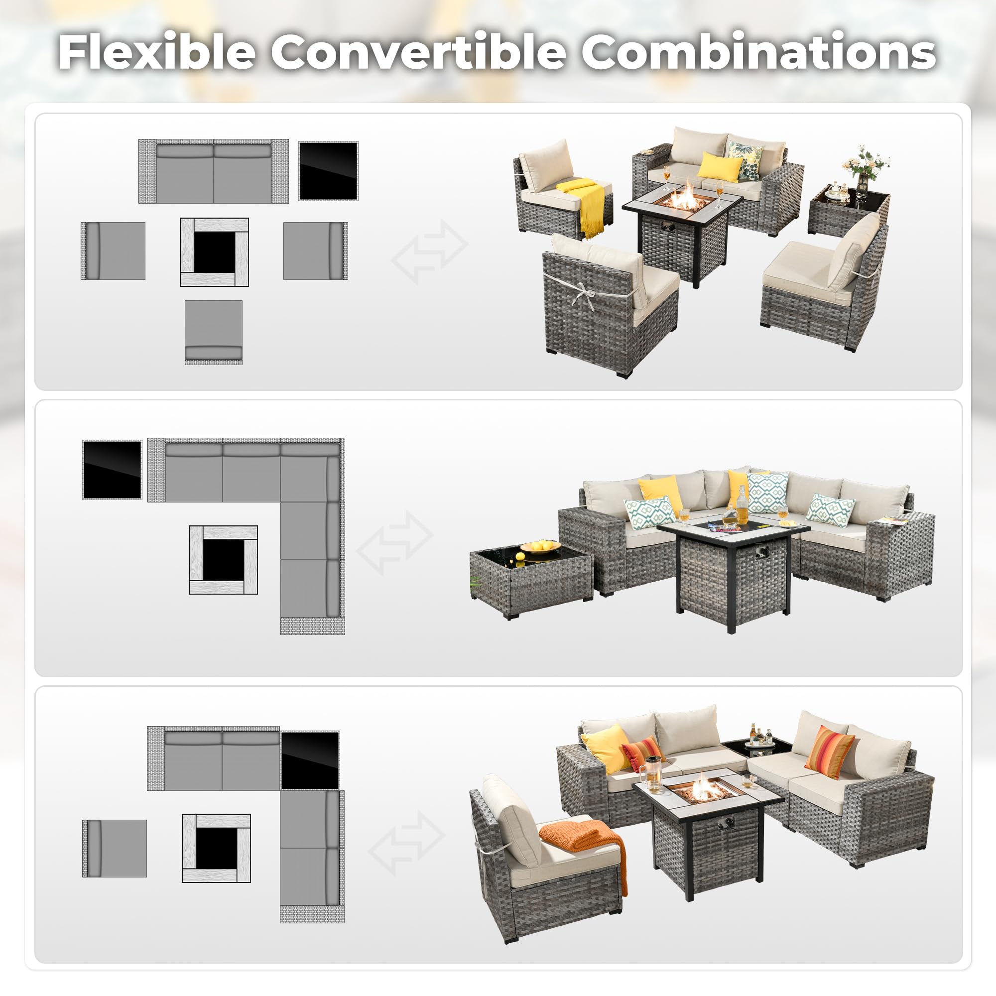 OVIOS 7-Piece Outdoor Furniture Set with 7.68'' Wide Armrests