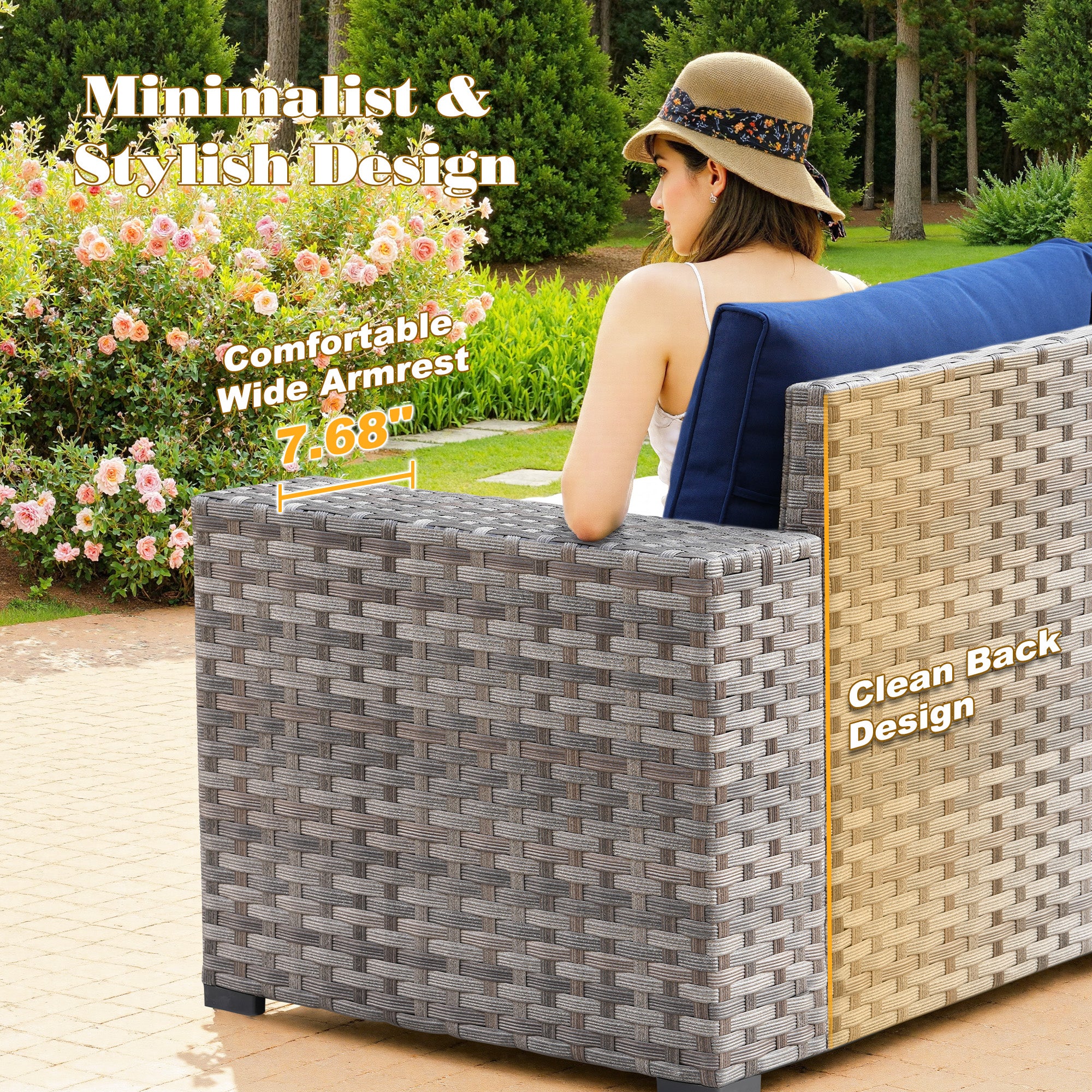 OVIOS Outdoor Conversation Set with 7.68" Extra-Wide Armrests and Rocking Chairs