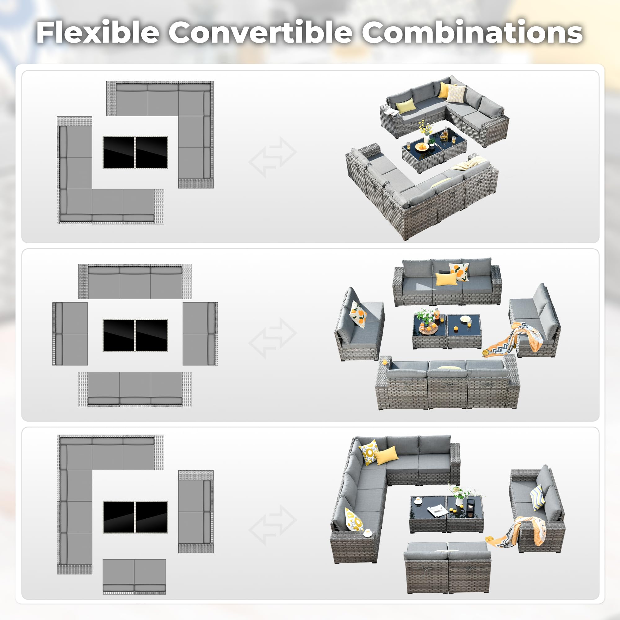 OVIOS 12 Pieces Patio Conversation Set with 7.68'' Broad Handrails