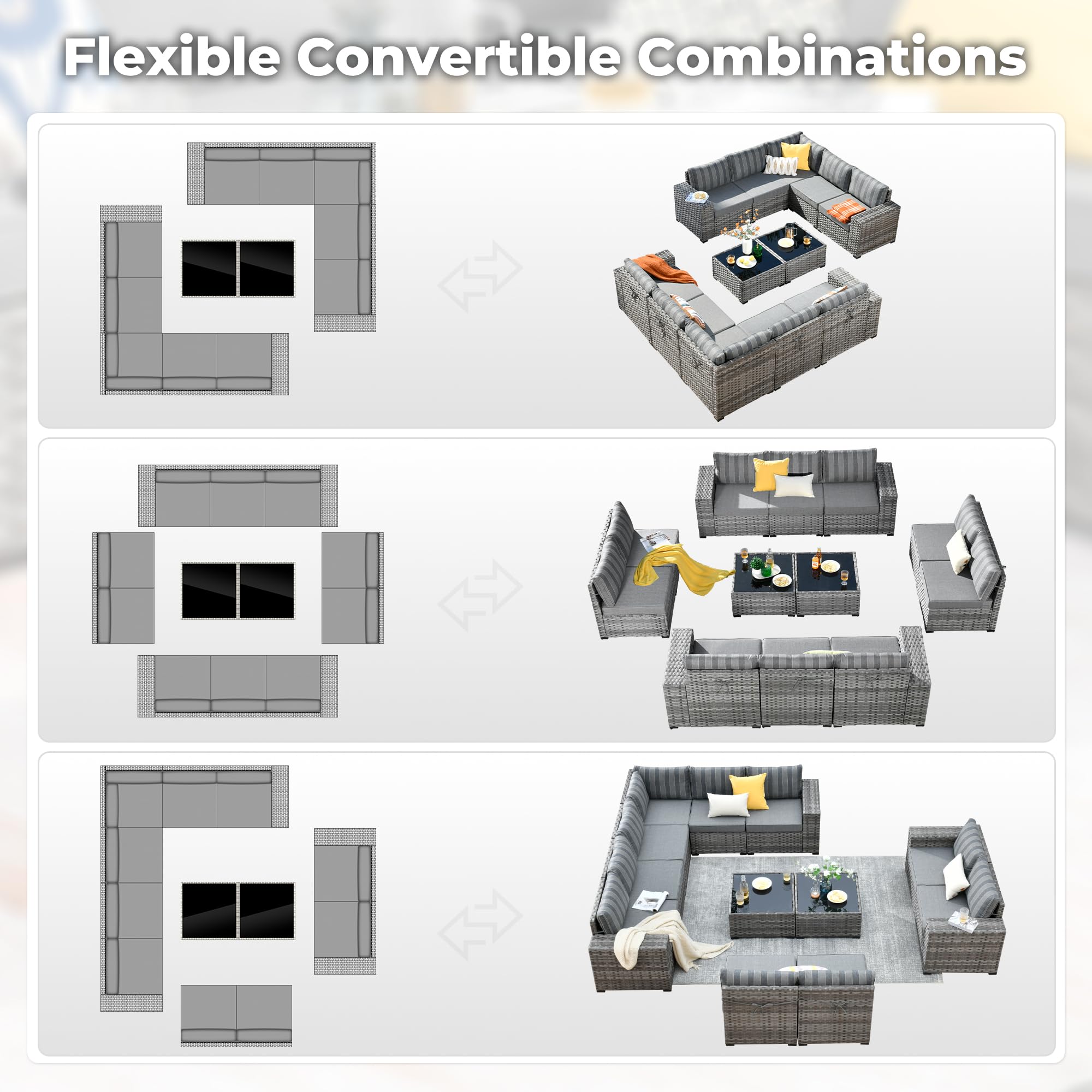 OVIOS 12 Pieces Patio Conversation Set with 7.68'' Broad Handrails