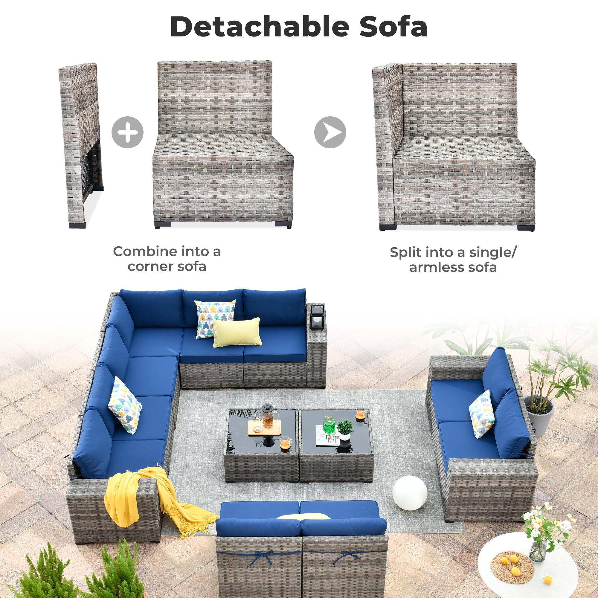 OVIOS 12 Pieces Patio Conversation Set with 7.68'' Broad Handrails