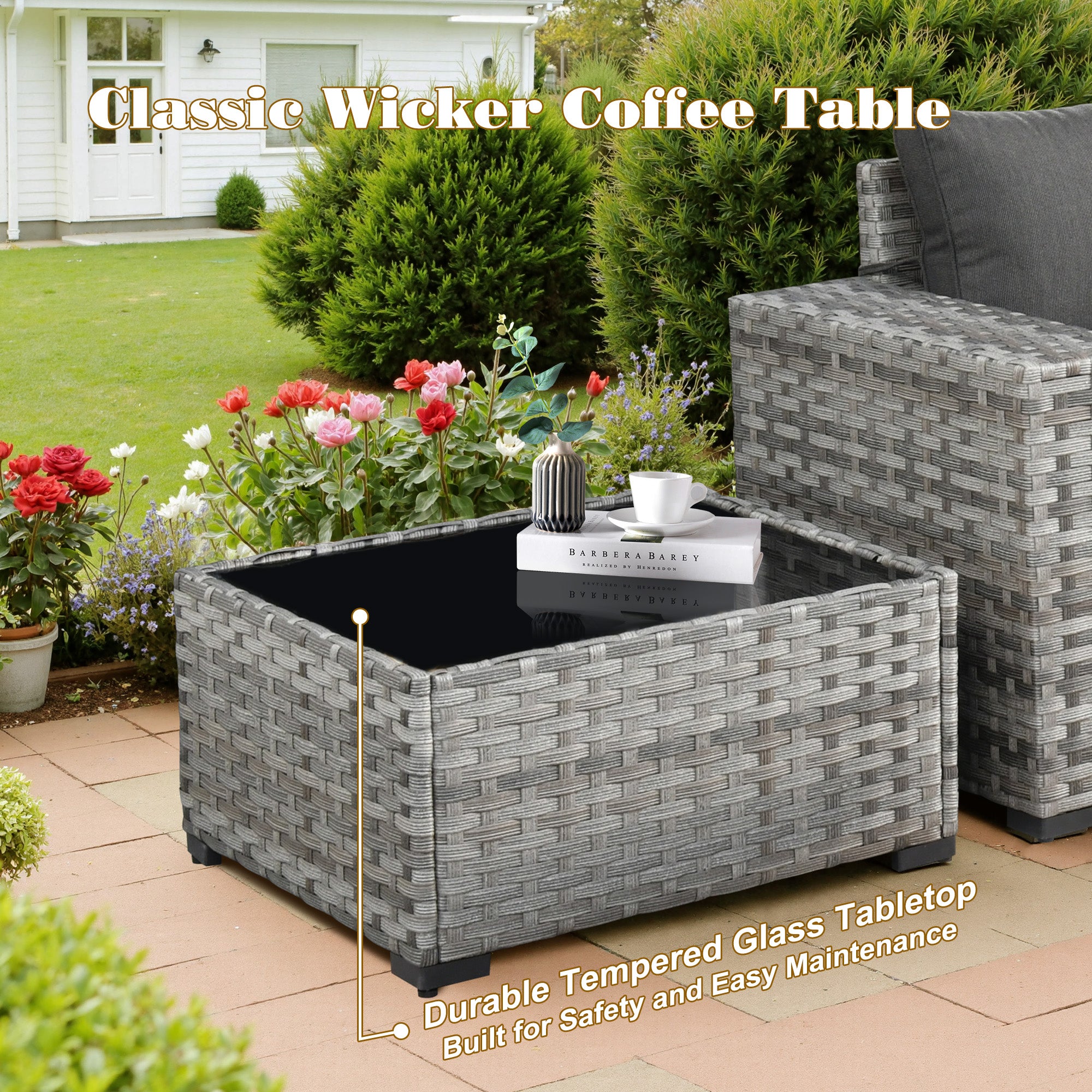 OVIOS Outdoor Conversation Set with 7.68" Extra-Wide Armrests and Rocking Chairs