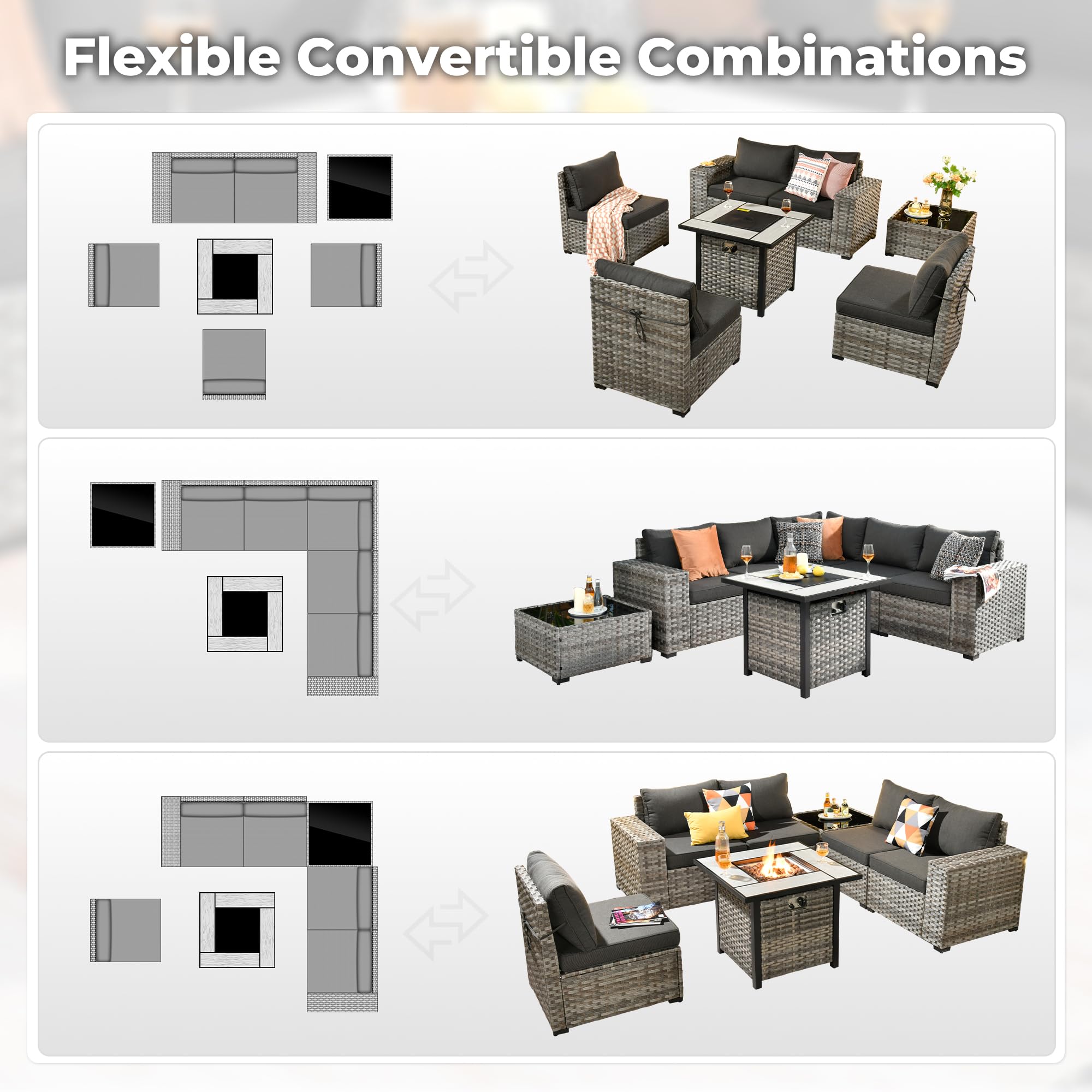 OVIOS 7-Piece Outdoor Furniture Set with 7.68'' Wide Armrests