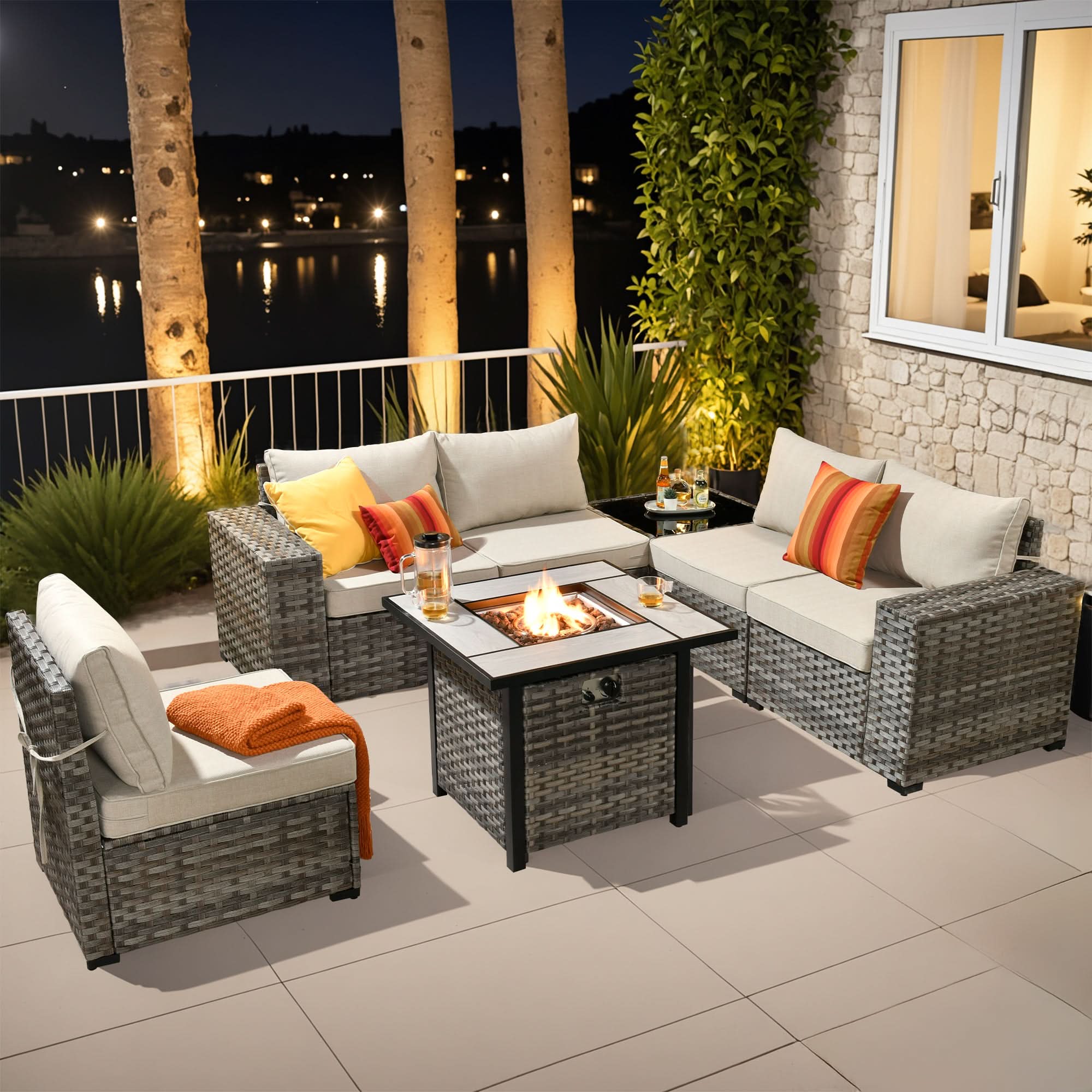 OVIOS 7-Piece Outdoor Furniture Set with 7.68'' Wide Armrests