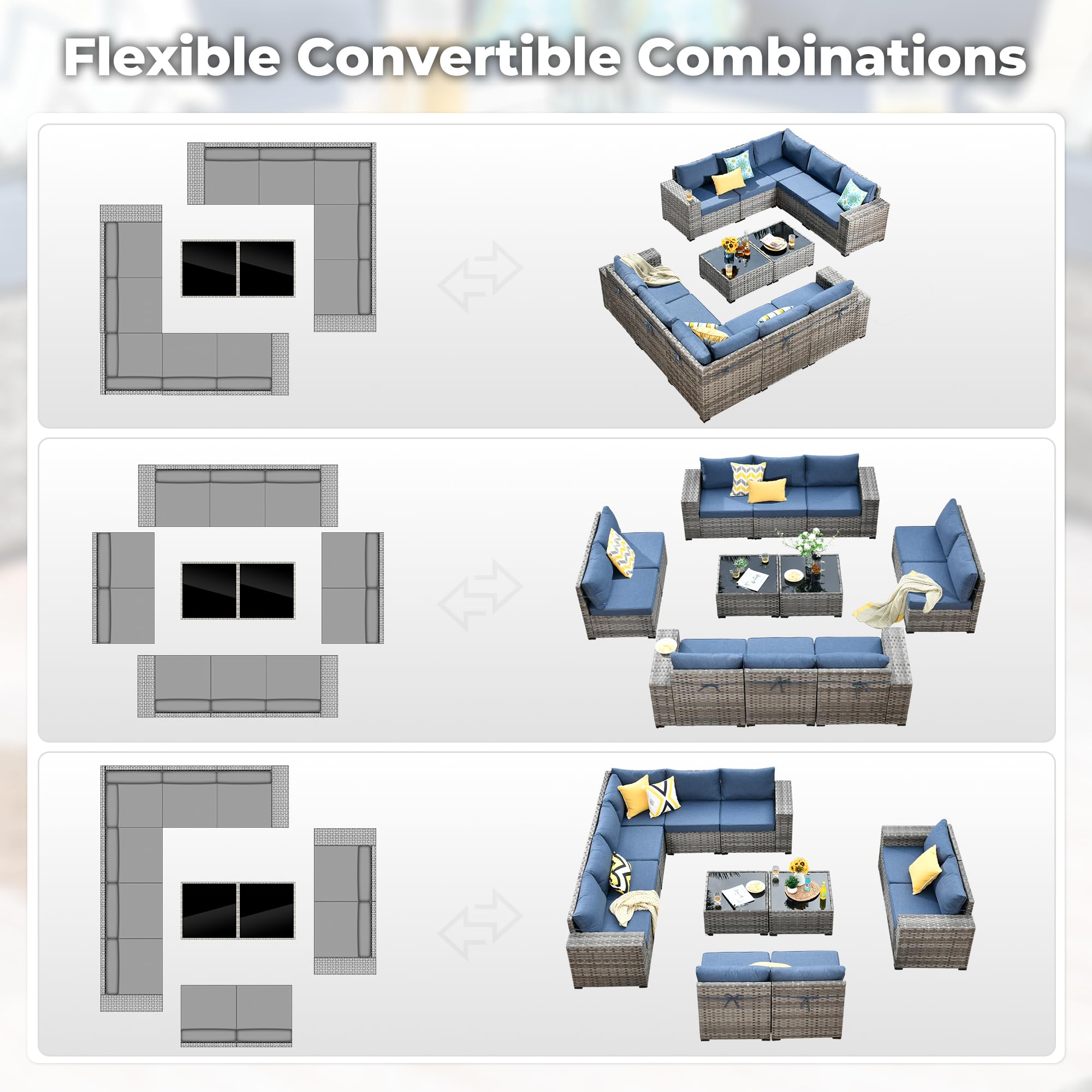OVIOS 12 Pieces Patio Conversation Set with 7.68'' Broad Handrails