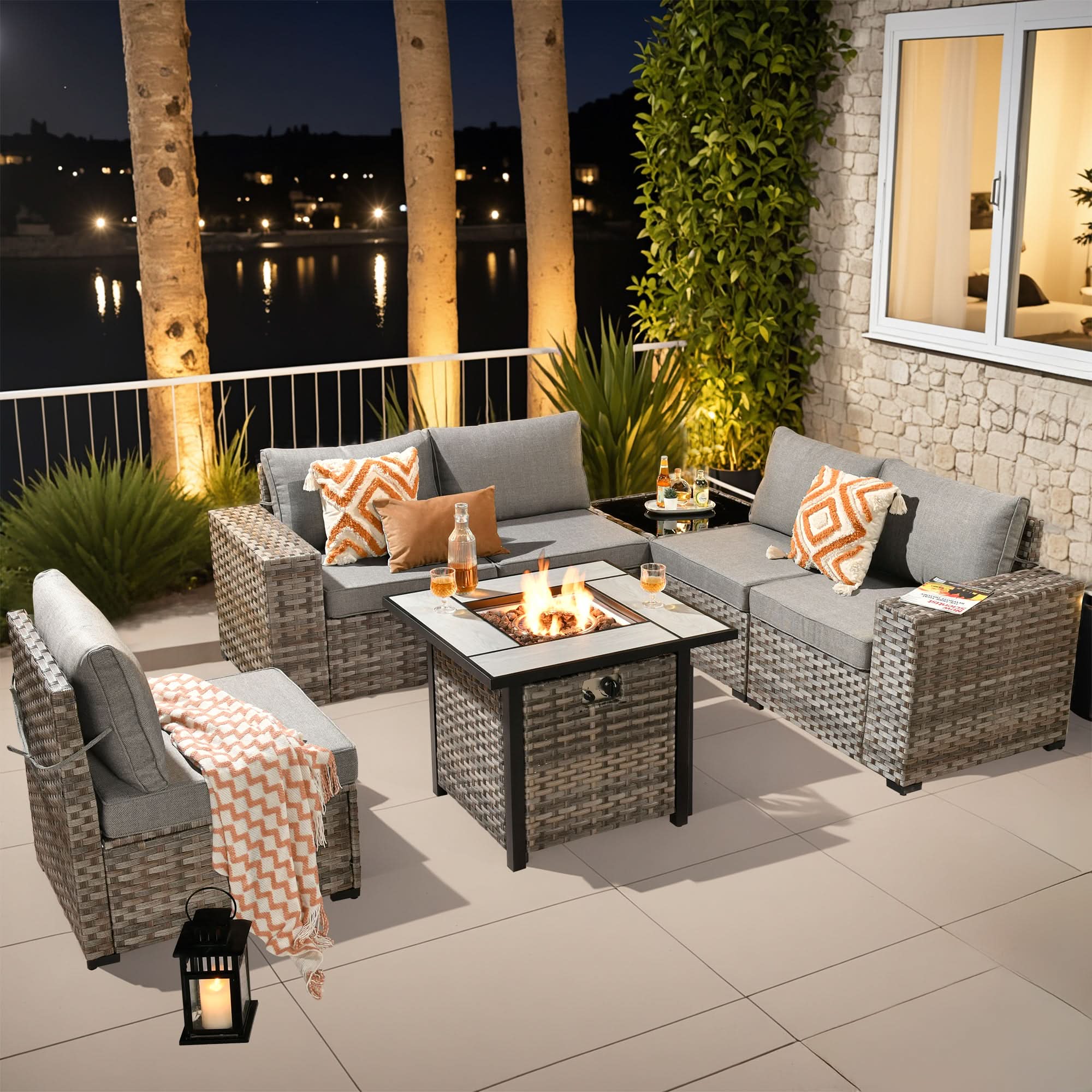 OVIOS 7-Piece Outdoor Furniture Set with 7.68'' Wide Armrests