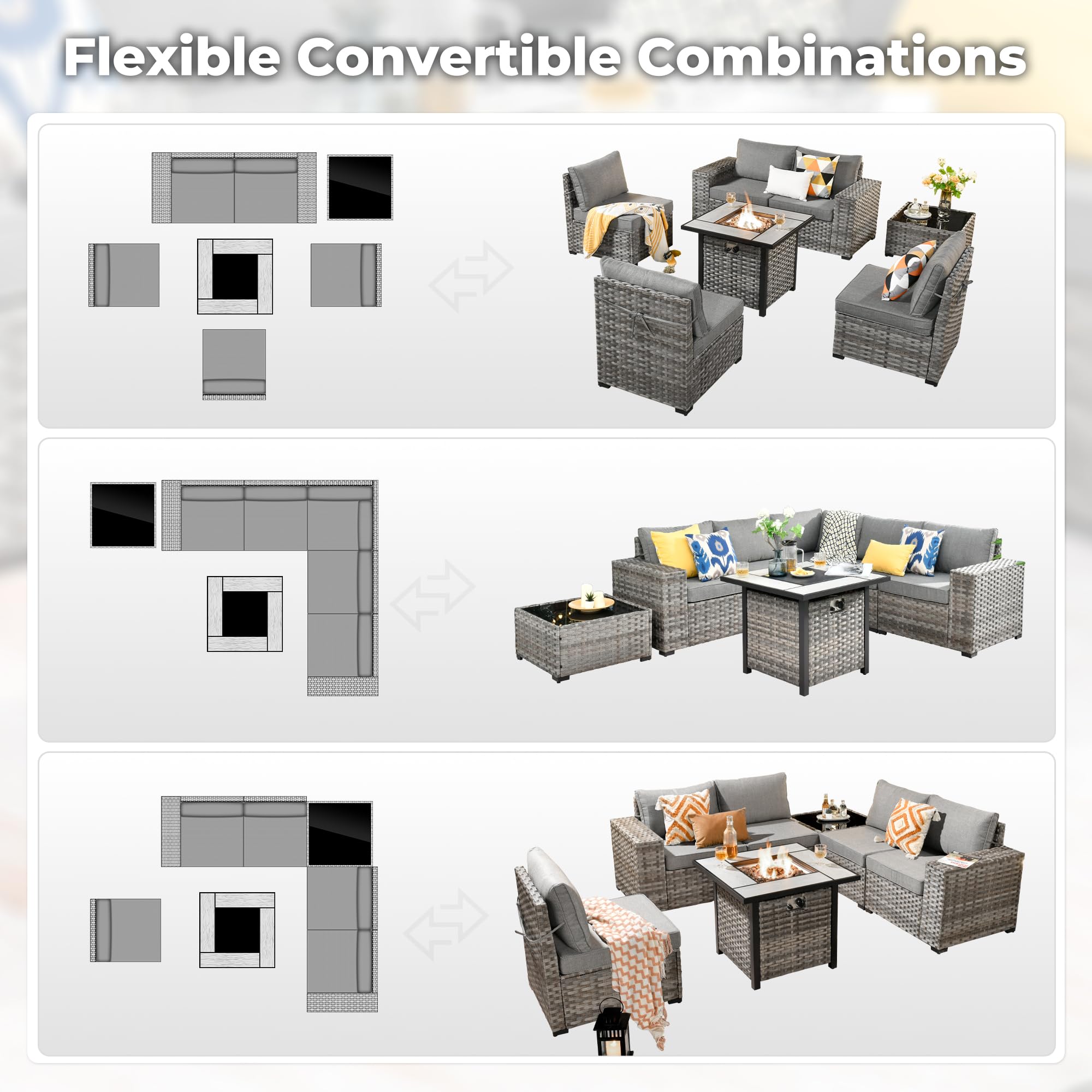 OVIOS 7-Piece Outdoor Furniture Set with 7.68'' Wide Armrests