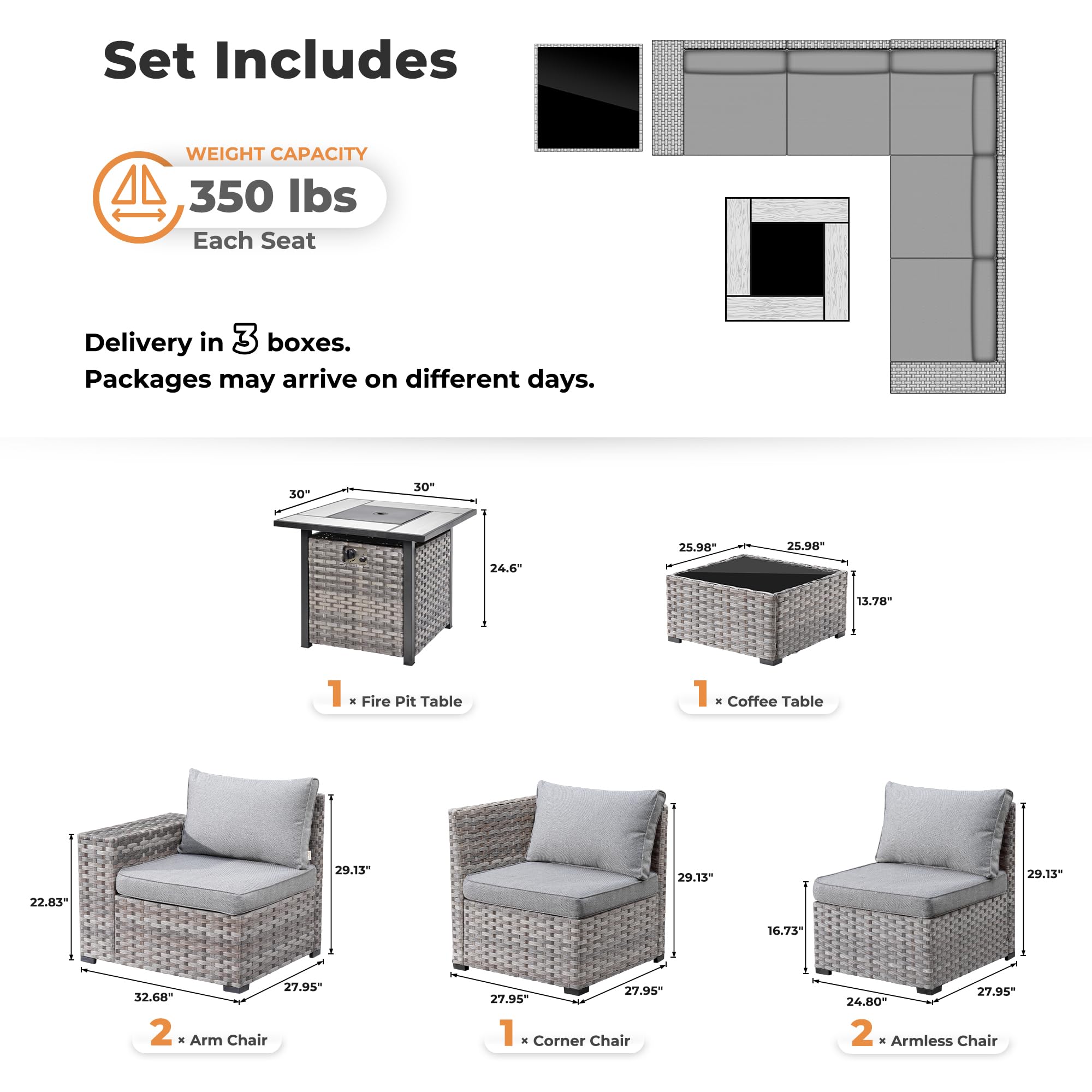 OVIOS 7-Piece Outdoor Furniture Set with 7.68'' Wide Armrests