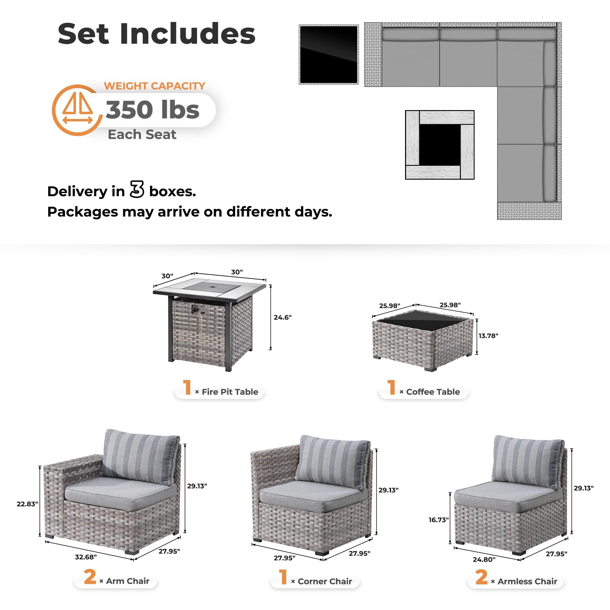 OVIOS 7-Piece Outdoor Furniture Set with 7.68'' Wide Armrests