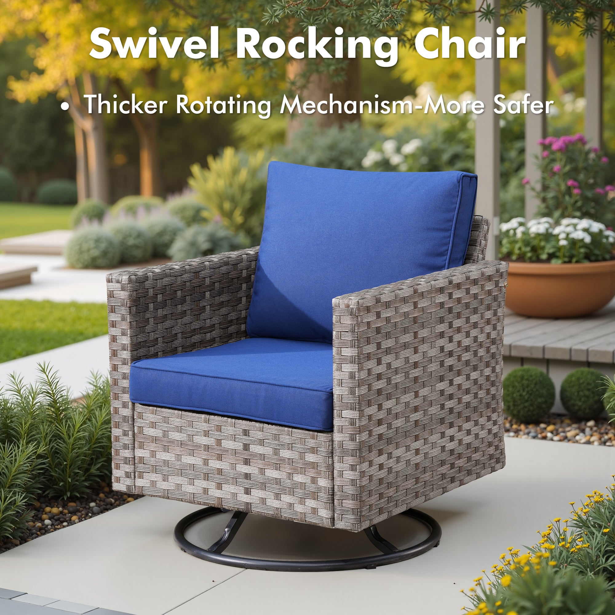 OVIOS Outdoor Conversation Set with 7.68" Extra-Wide Armrests and Rocking Chairs