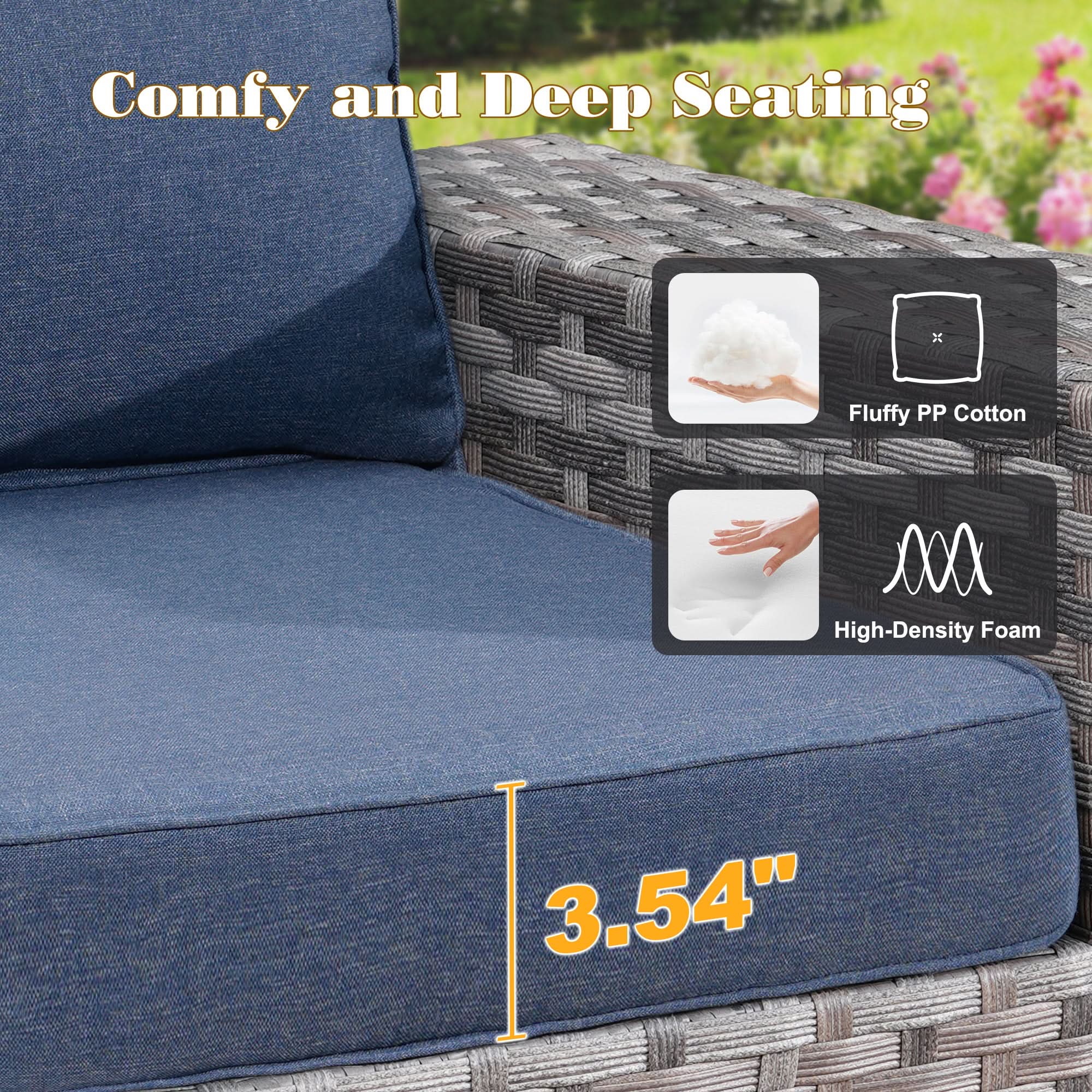 Ovios comfy outdoor patio furniture cushion: 3.54" thick, blue fabric, fluffy PP cotton, foam.Denim Blue