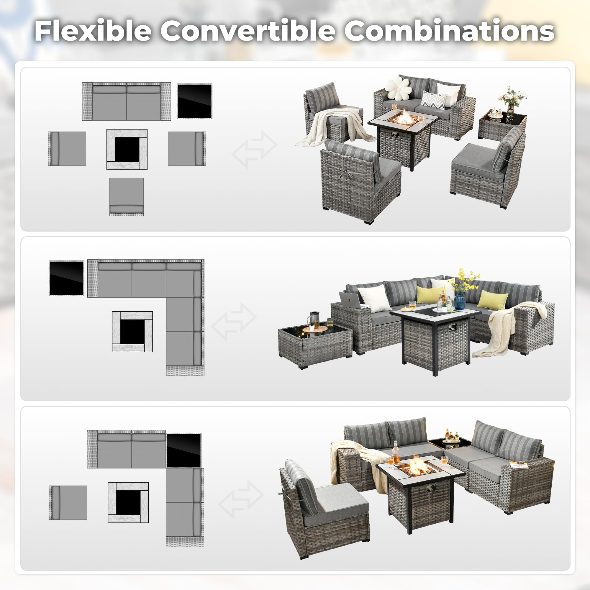 OVIOS 7-Piece Outdoor Furniture Set with 7.68'' Wide Armrests