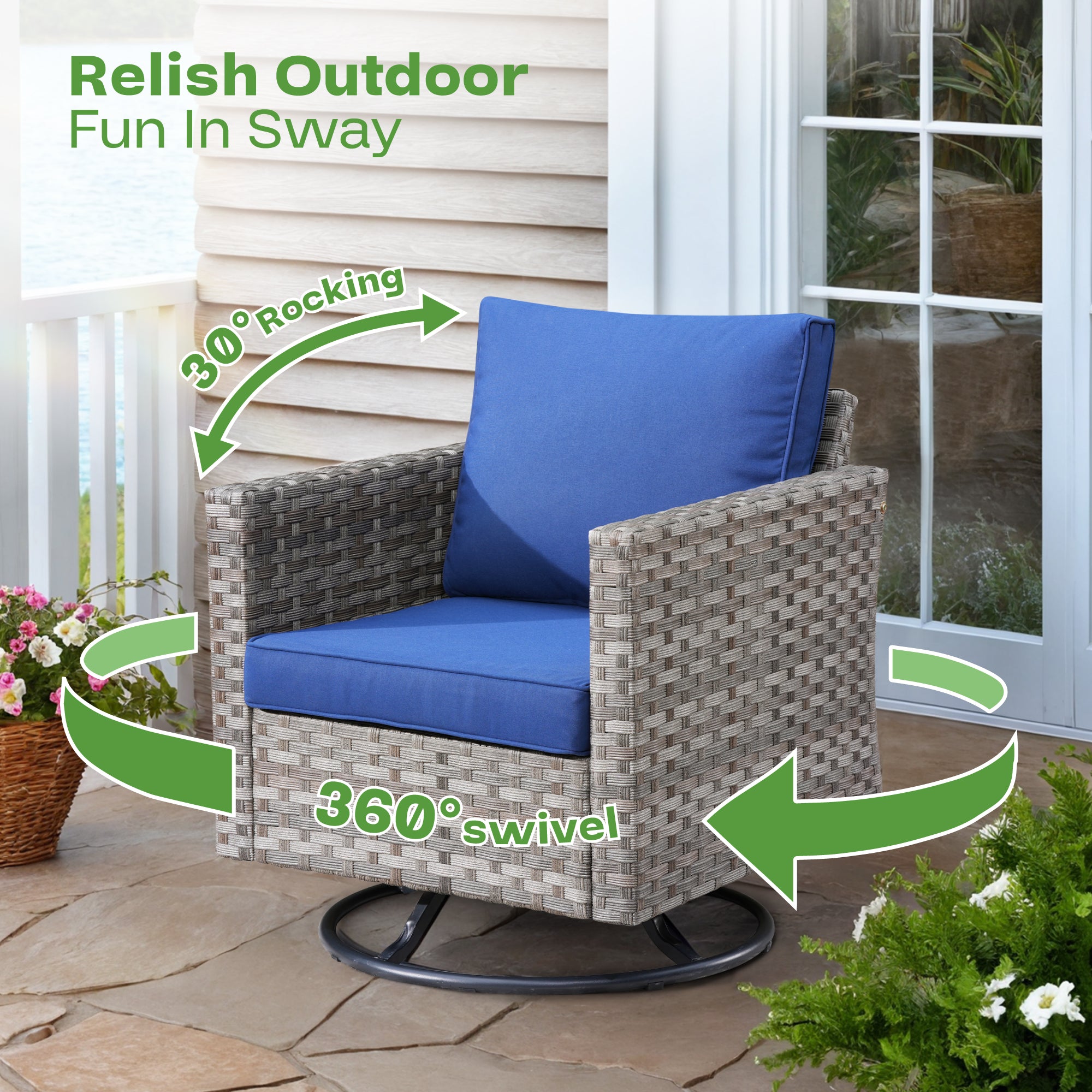 OVIOS Rocking Chair Outdoor Table and Chairs matching BBR broad handrails series