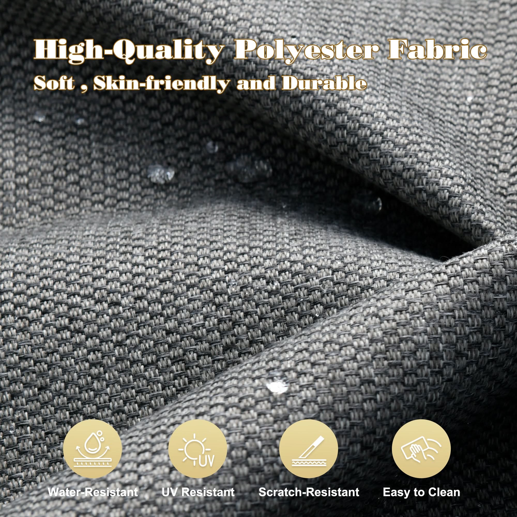 Durable grey polyester fabric for outdoor furniture, water-resistant, UV-resistant, easy to clean.Black