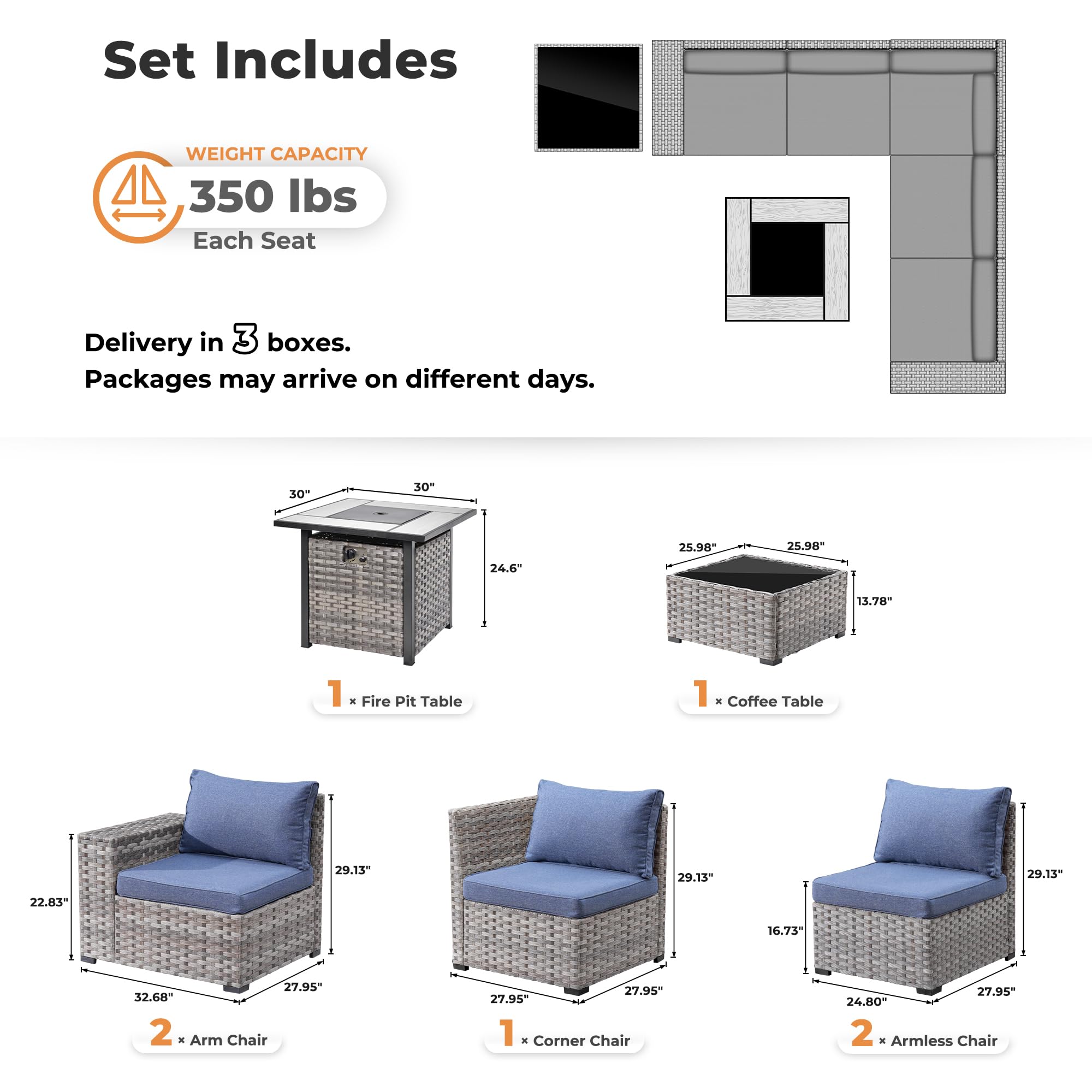 OVIOS 7-Piece Outdoor Furniture Set with 7.68'' Wide Armrests