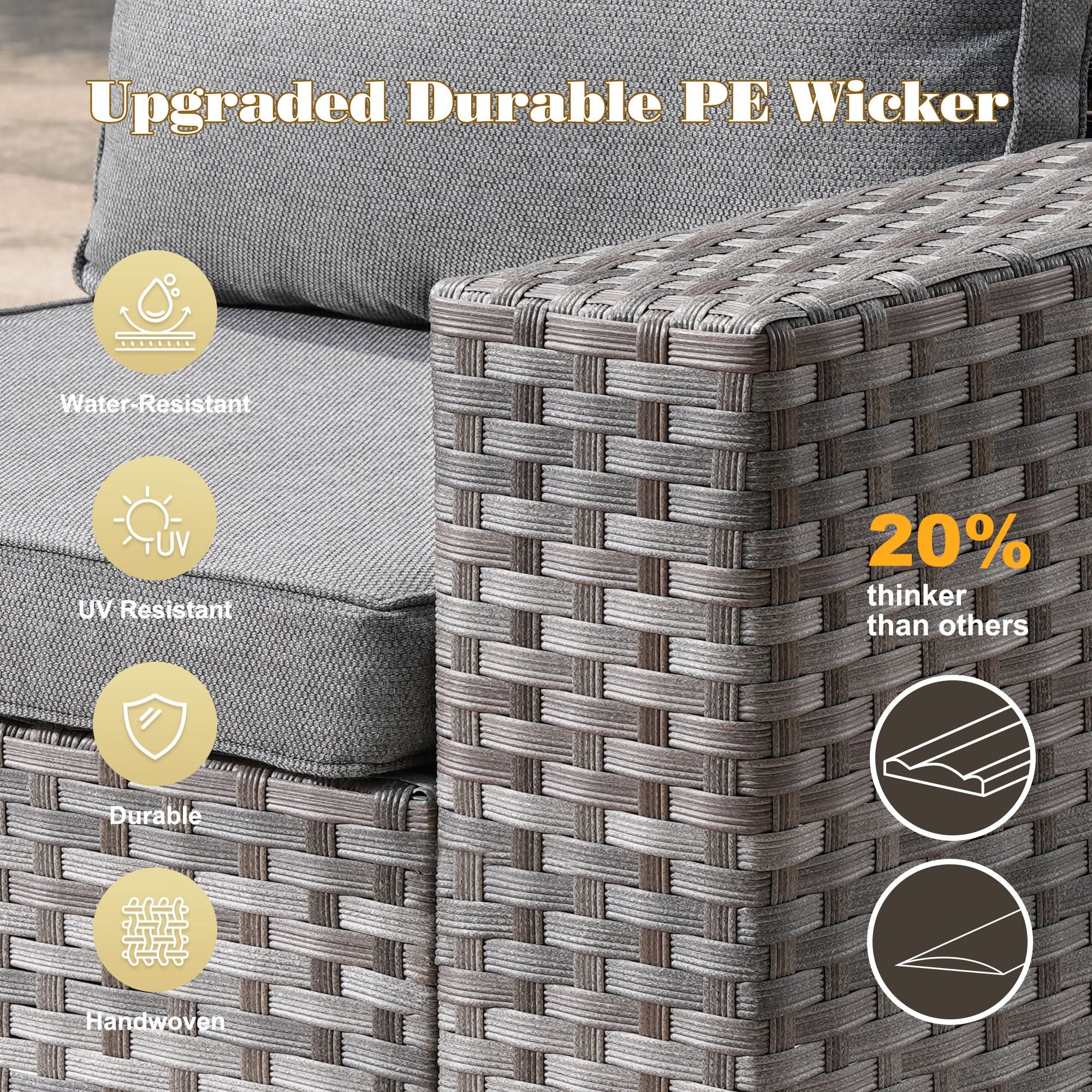 Ovios durable grey PE wicker patio furniture: water-resistant, UV-resistant, handwoven.Dark Grey