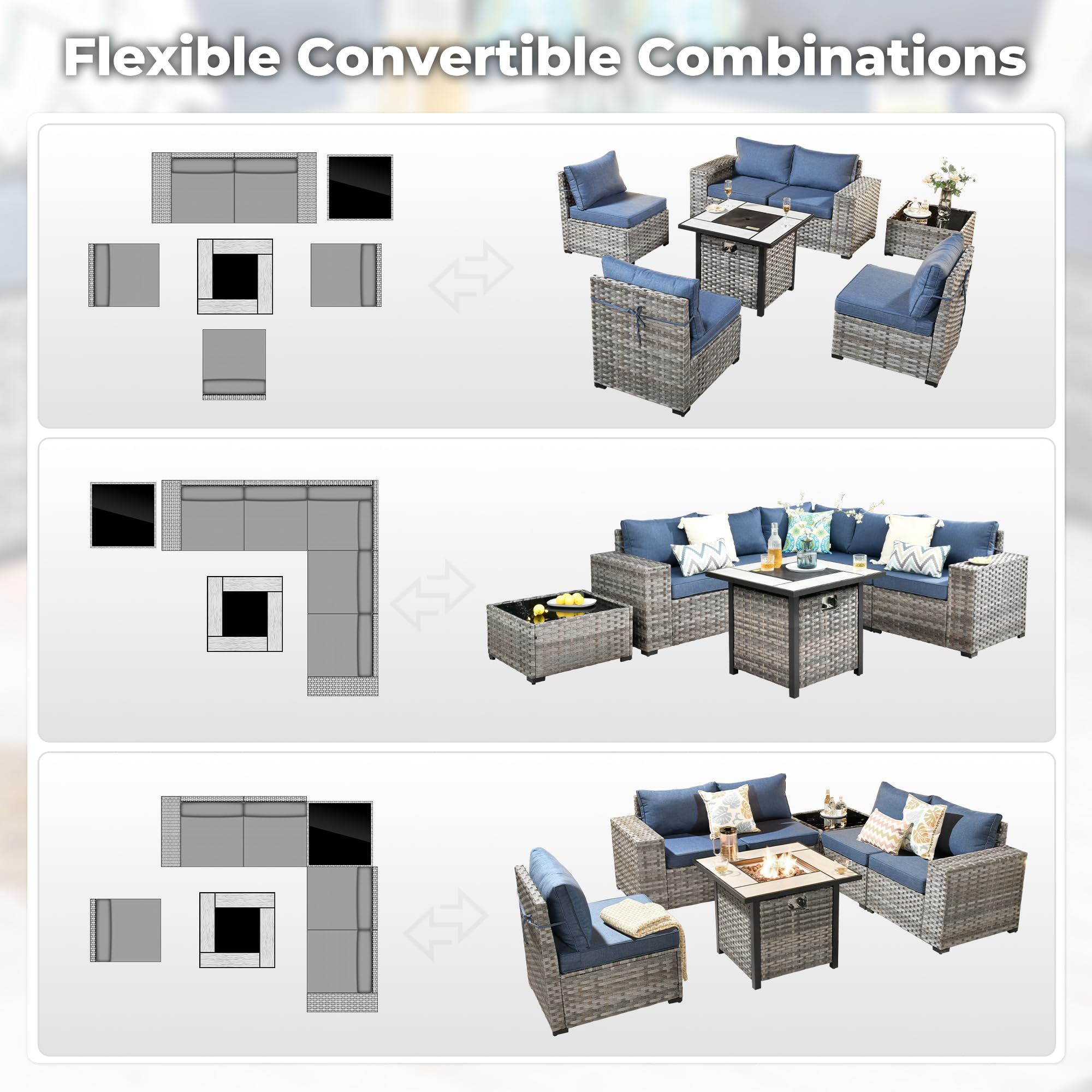 OVIOS 7-Piece Outdoor Furniture Set with 7.68'' Wide Armrests