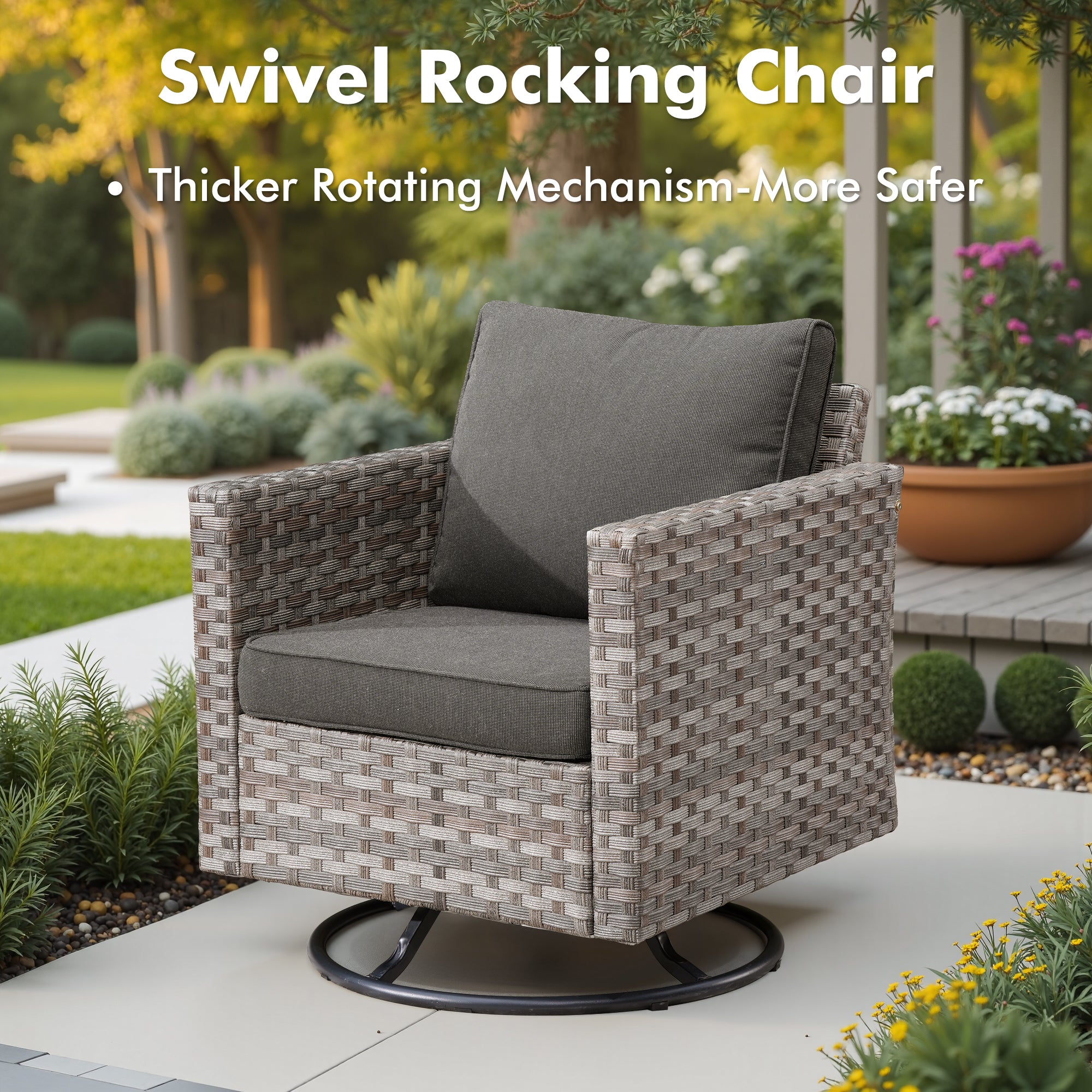 OVIOS Outdoor Conversation Set with 7.68" Extra-Wide Armrests and Rocking Chairs