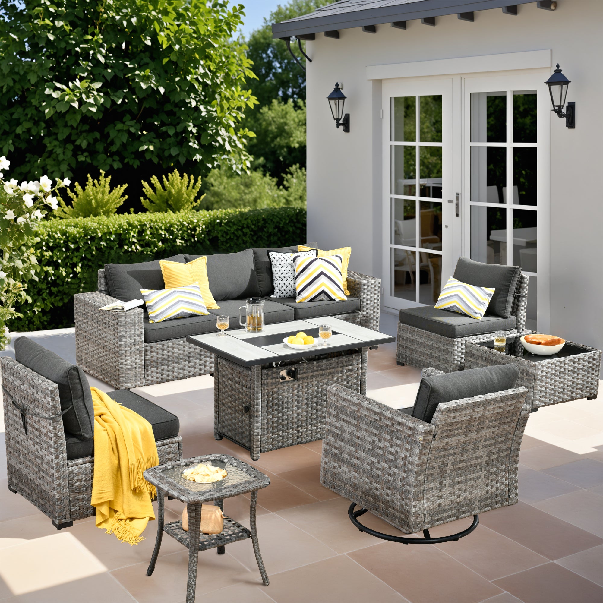 OVIOS 9-Piece Outdoor Furniture Set with 7.68'' Wide Armrests