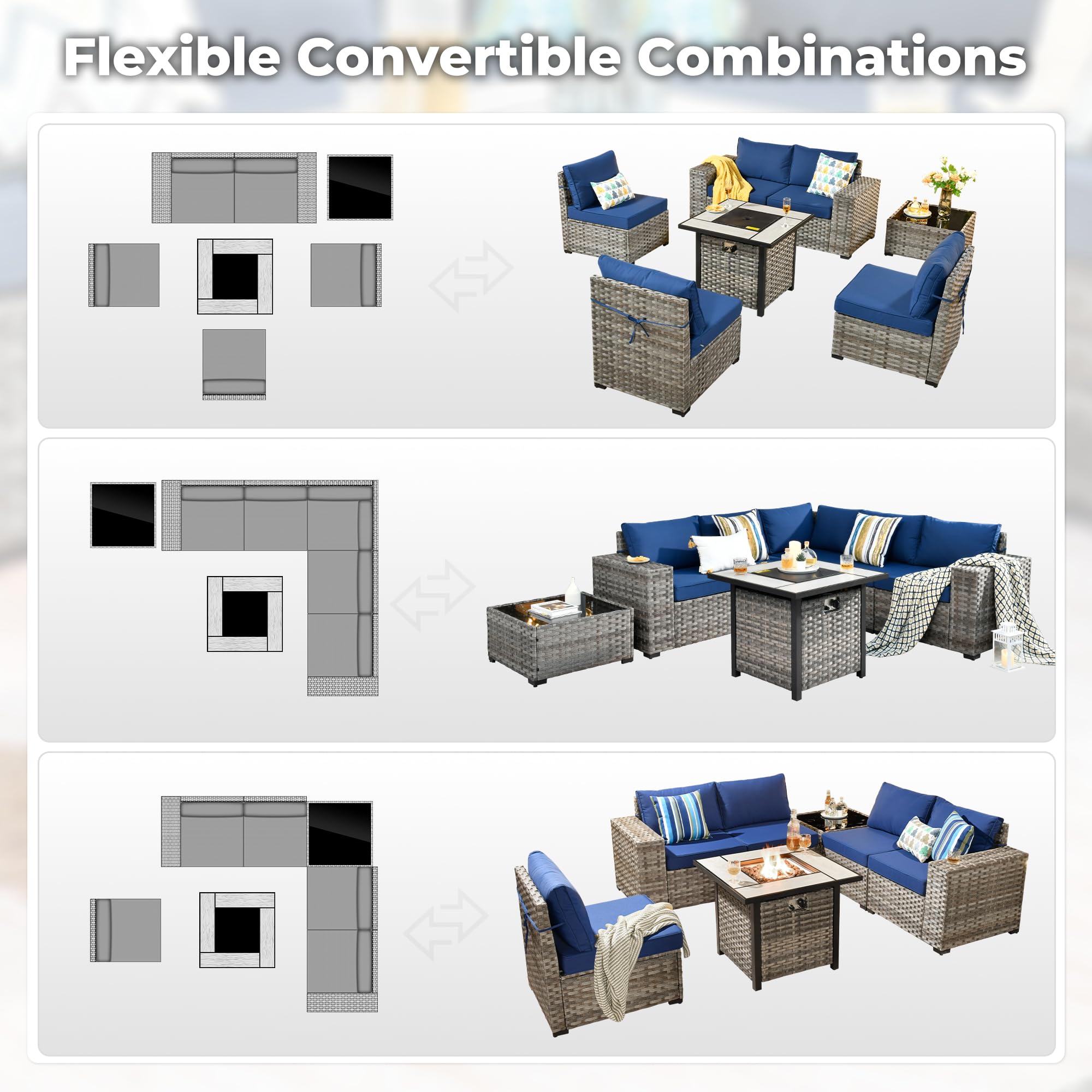 OVIOS 7-Piece Outdoor Furniture Set with 7.68'' Wide Armrests