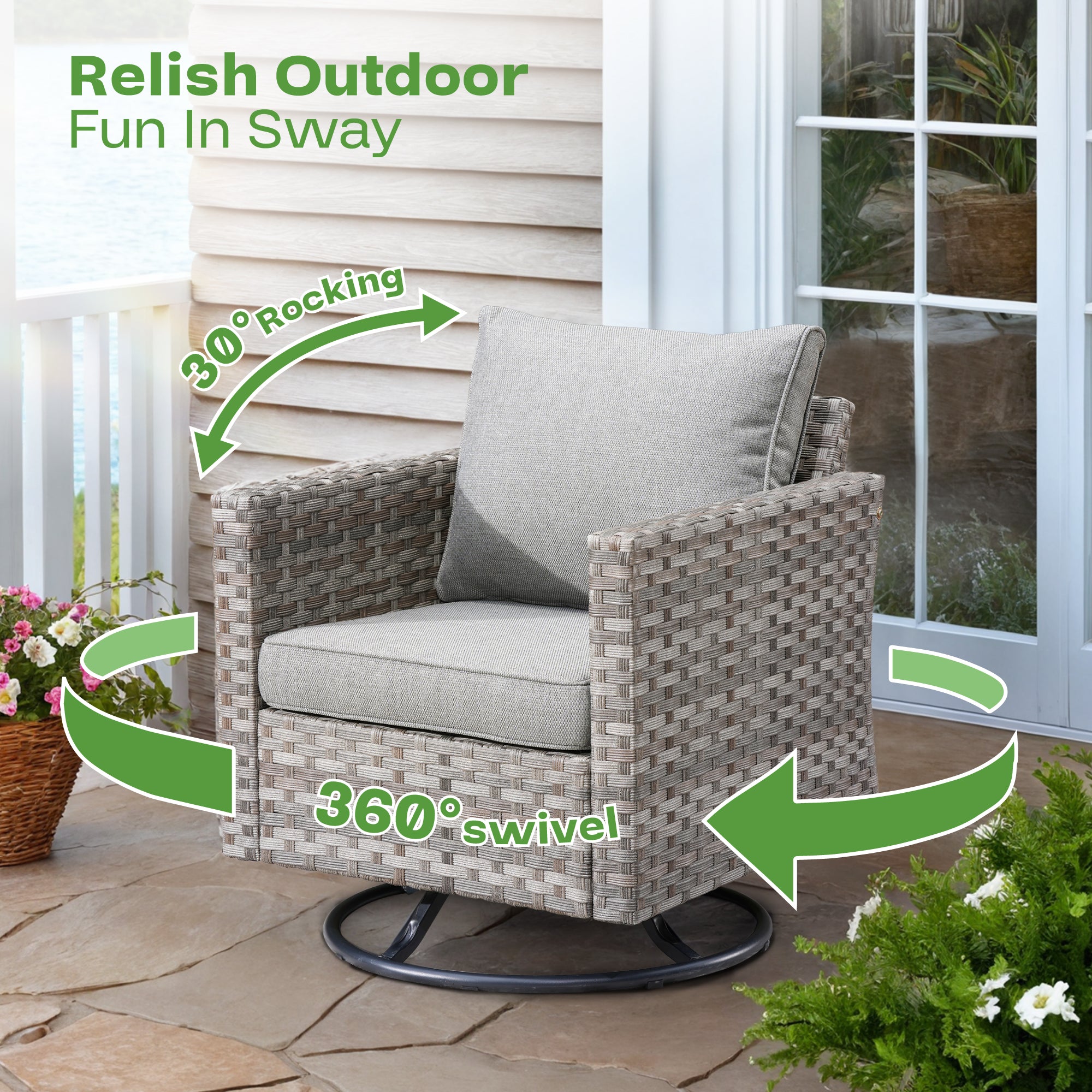 OVIOS Rocking Chair Outdoor Table and Chairs matching BBR broad handrails series