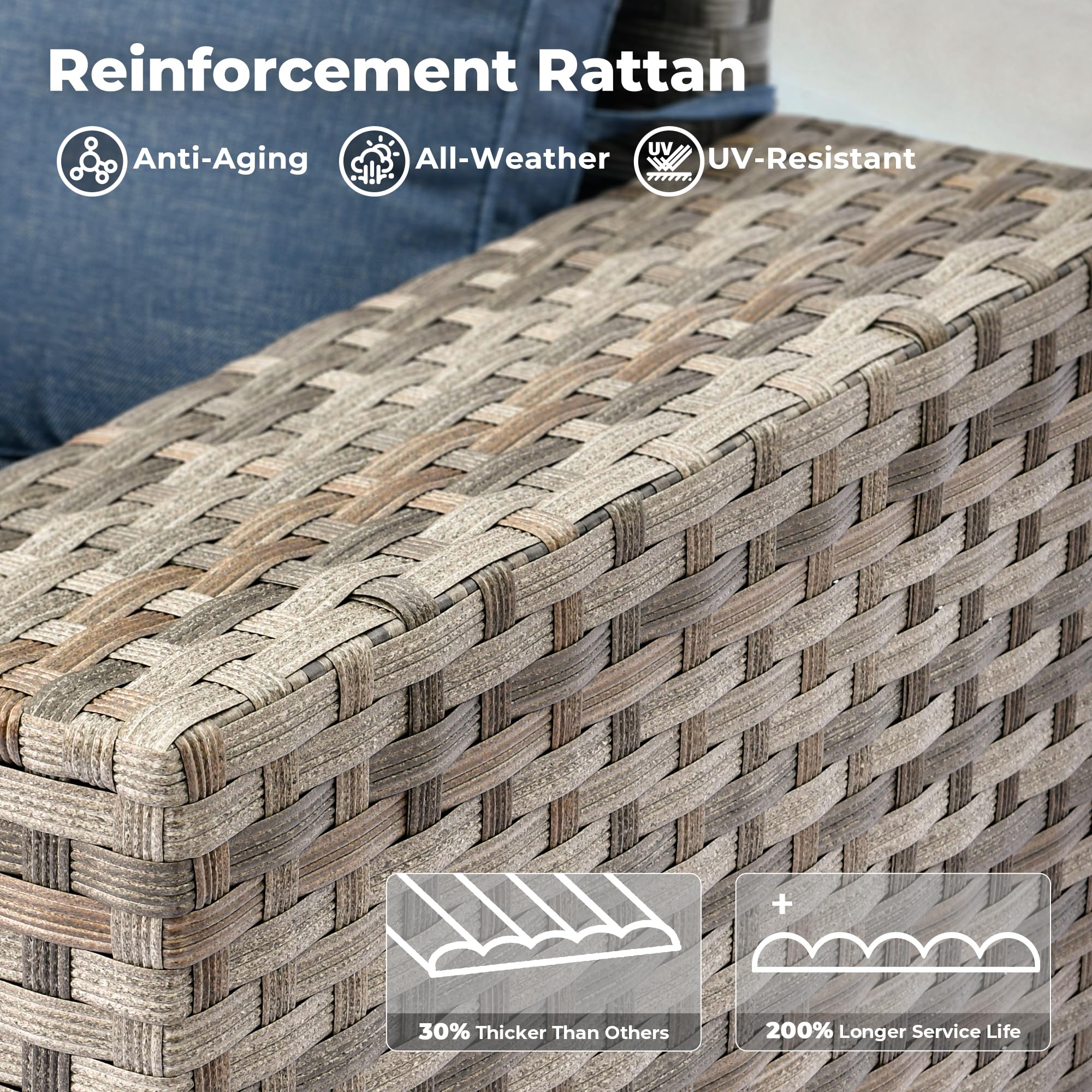 OVIOS Outdoor Sectional Sofa Rattan Detail: Anti-aging, All-weather, UV-resistant, Thicker and Longer Service Life