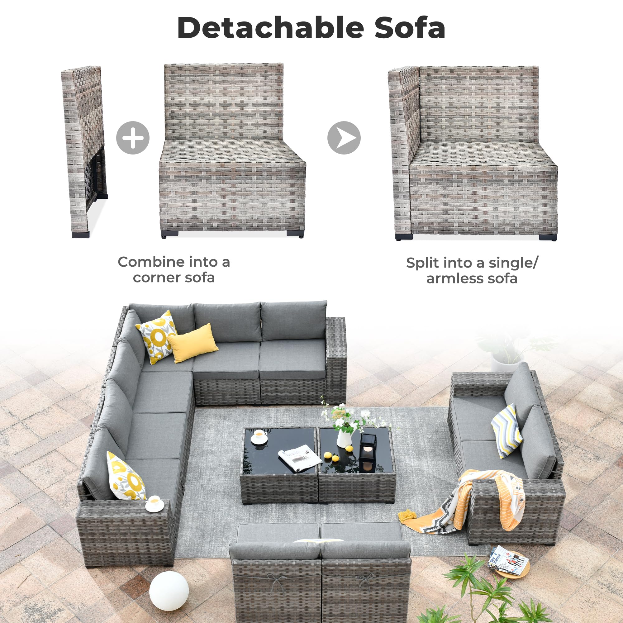 OVIOS 12 Pieces Patio Conversation Set with 7.68'' Broad Handrails