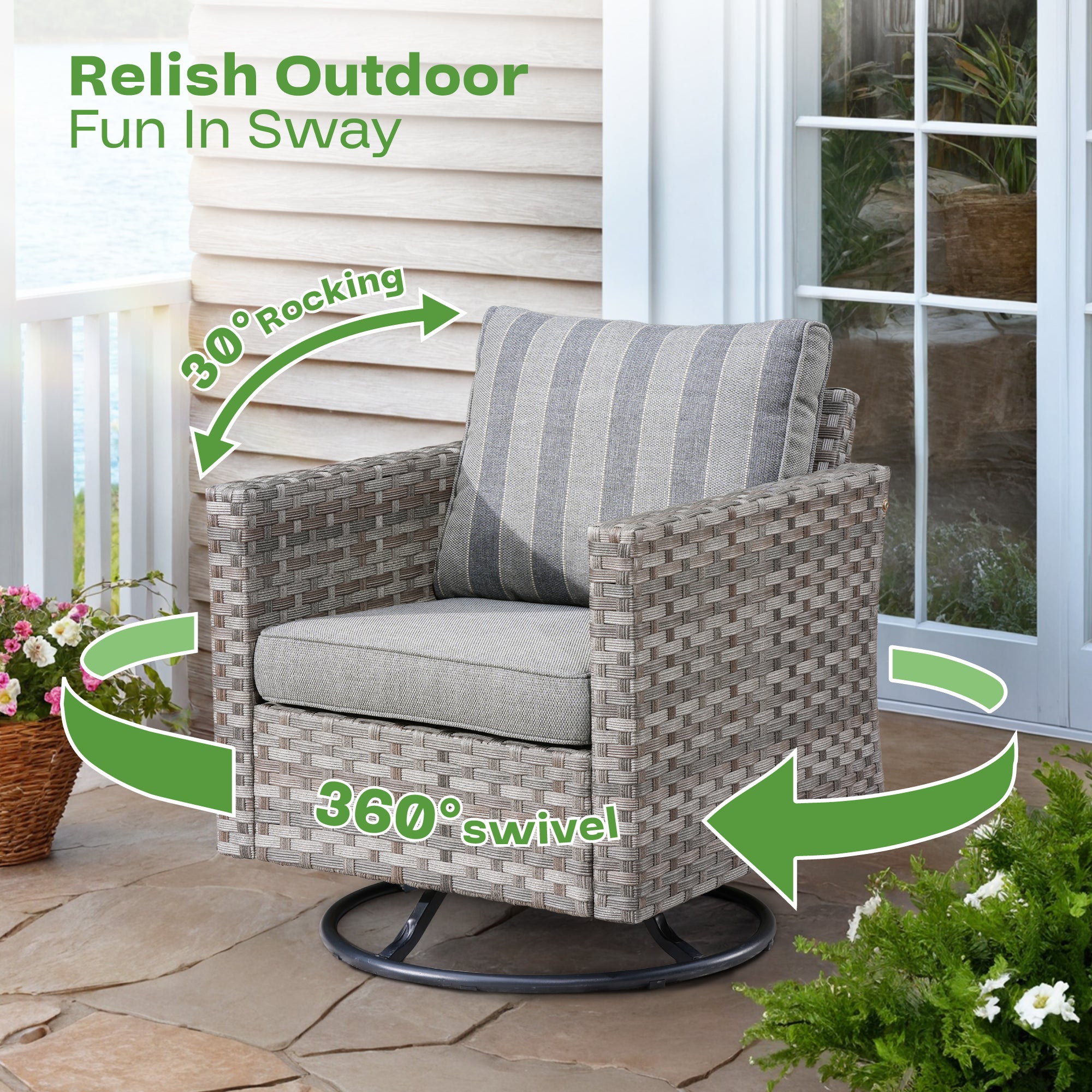 OVIOS Rocking Chair Outdoor Table and Chairs matching BBR broad handrails series