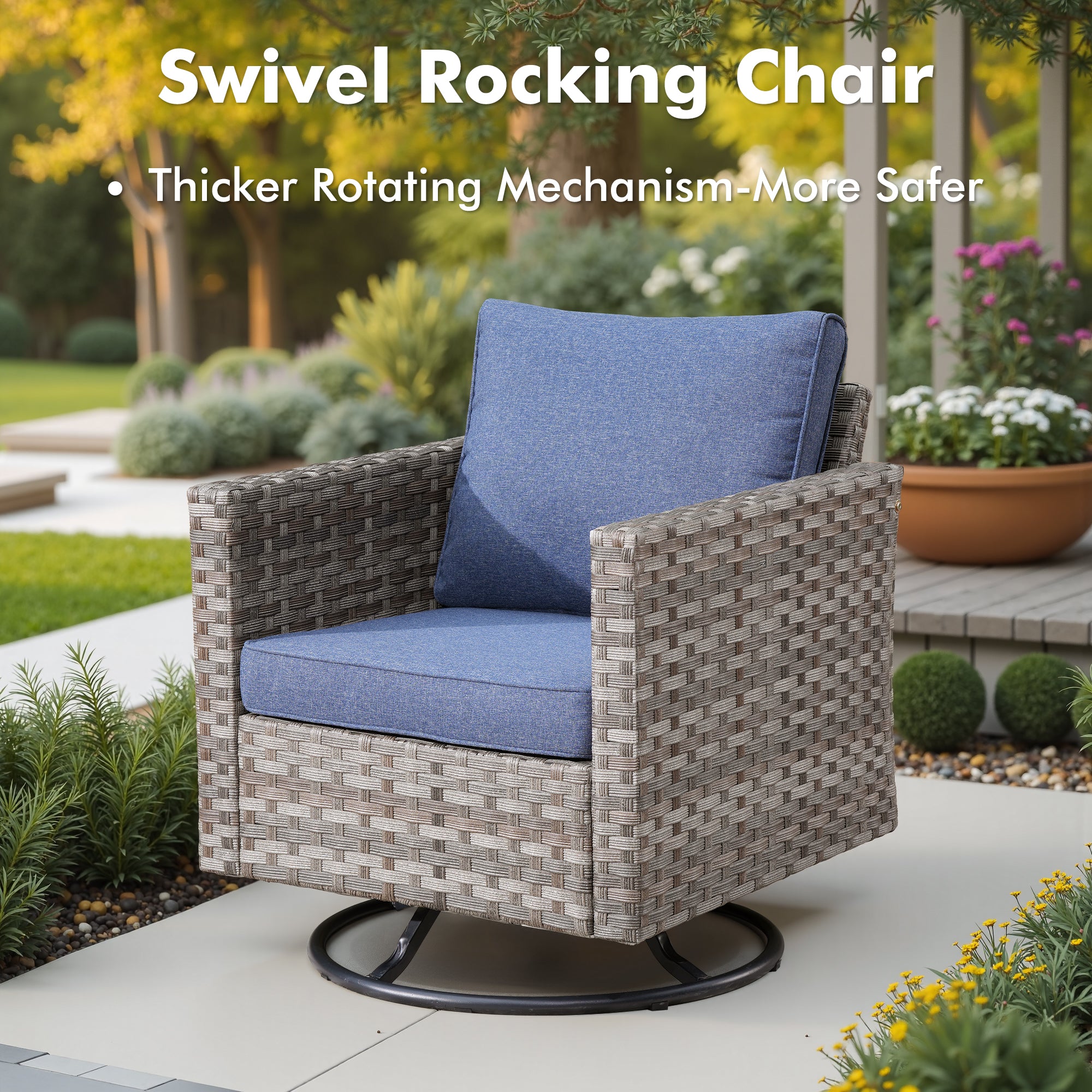 OVIOS Outdoor Conversation Set with 7.68" Extra-Wide Armrests and Rocking Chairs