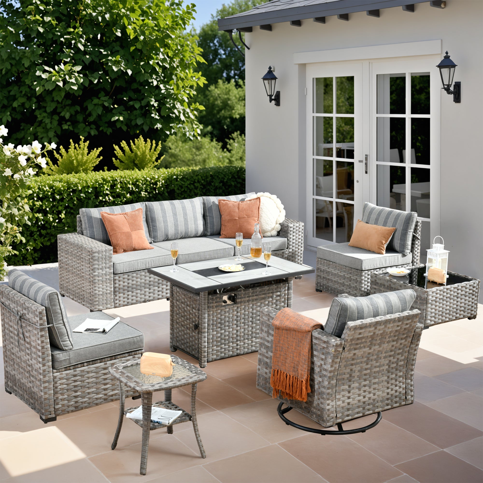 OVIOS 9-Piece Outdoor Furniture Set with 7.68'' Wide Armrests