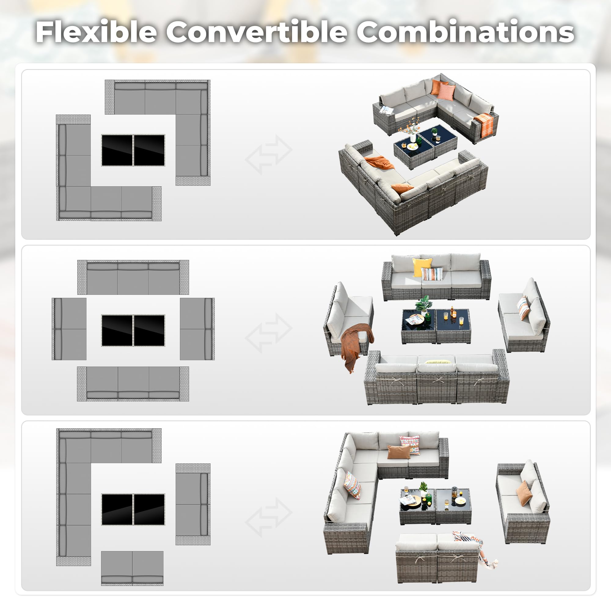 OVIOS 12 Pieces Patio Conversation Set with 7.68'' Broad Handrails