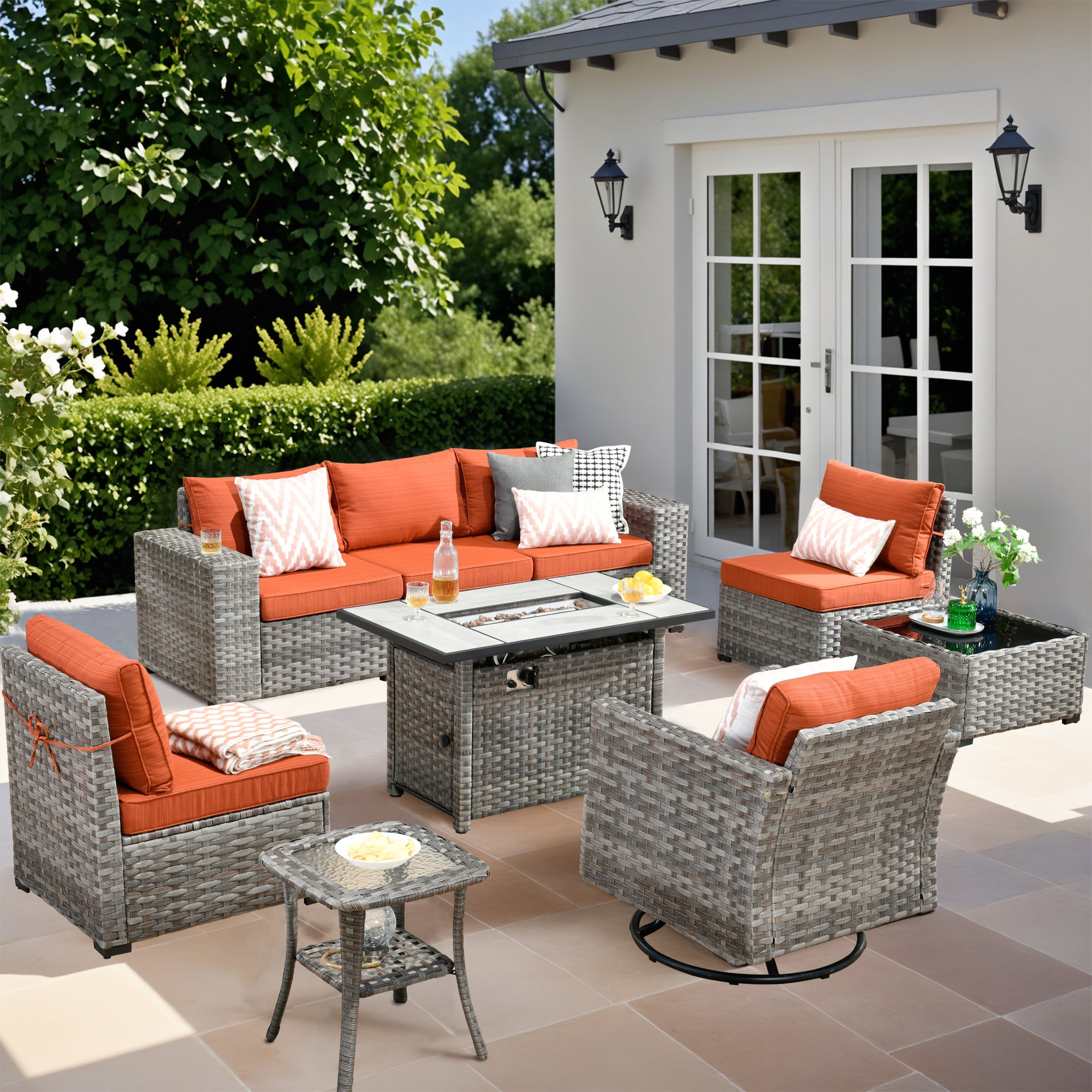 OVIOS 9-Piece Outdoor Furniture Set with 7.68'' Wide Armrests