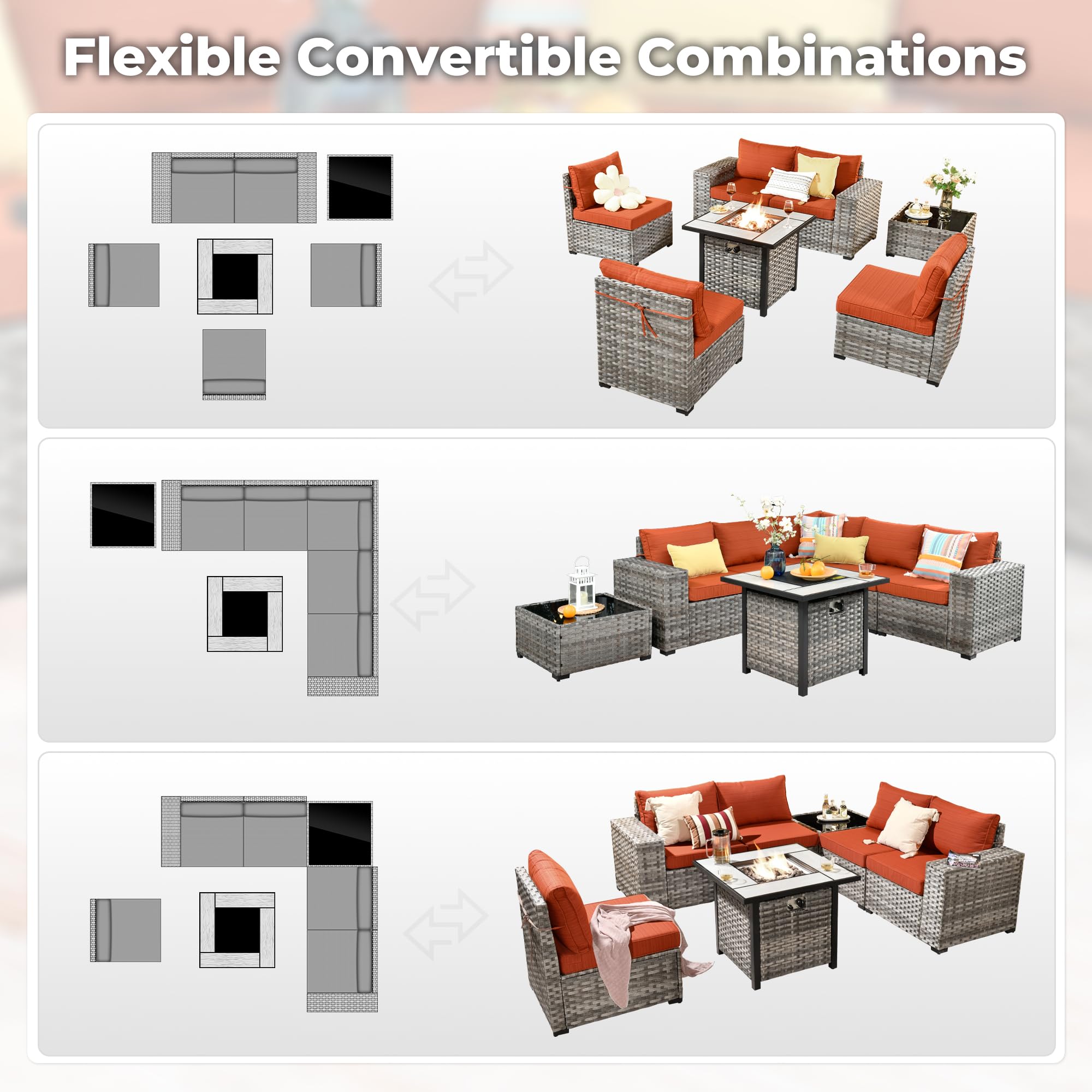 OVIOS 7-Piece Outdoor Furniture Set with 7.68'' Wide Armrests