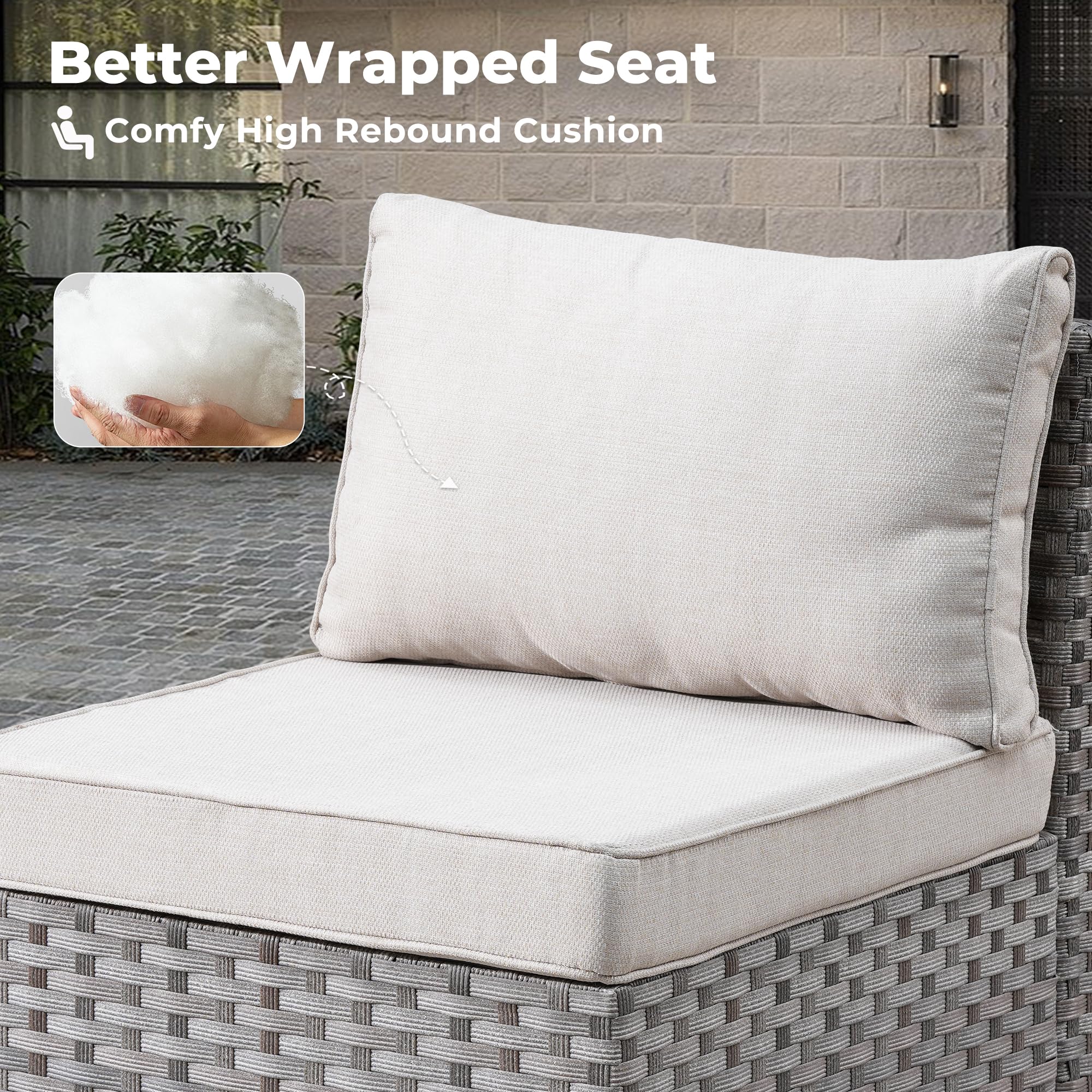 OVIOS outdoor sectional sofa with comfy high rebound cushion and gray wicker frame detail