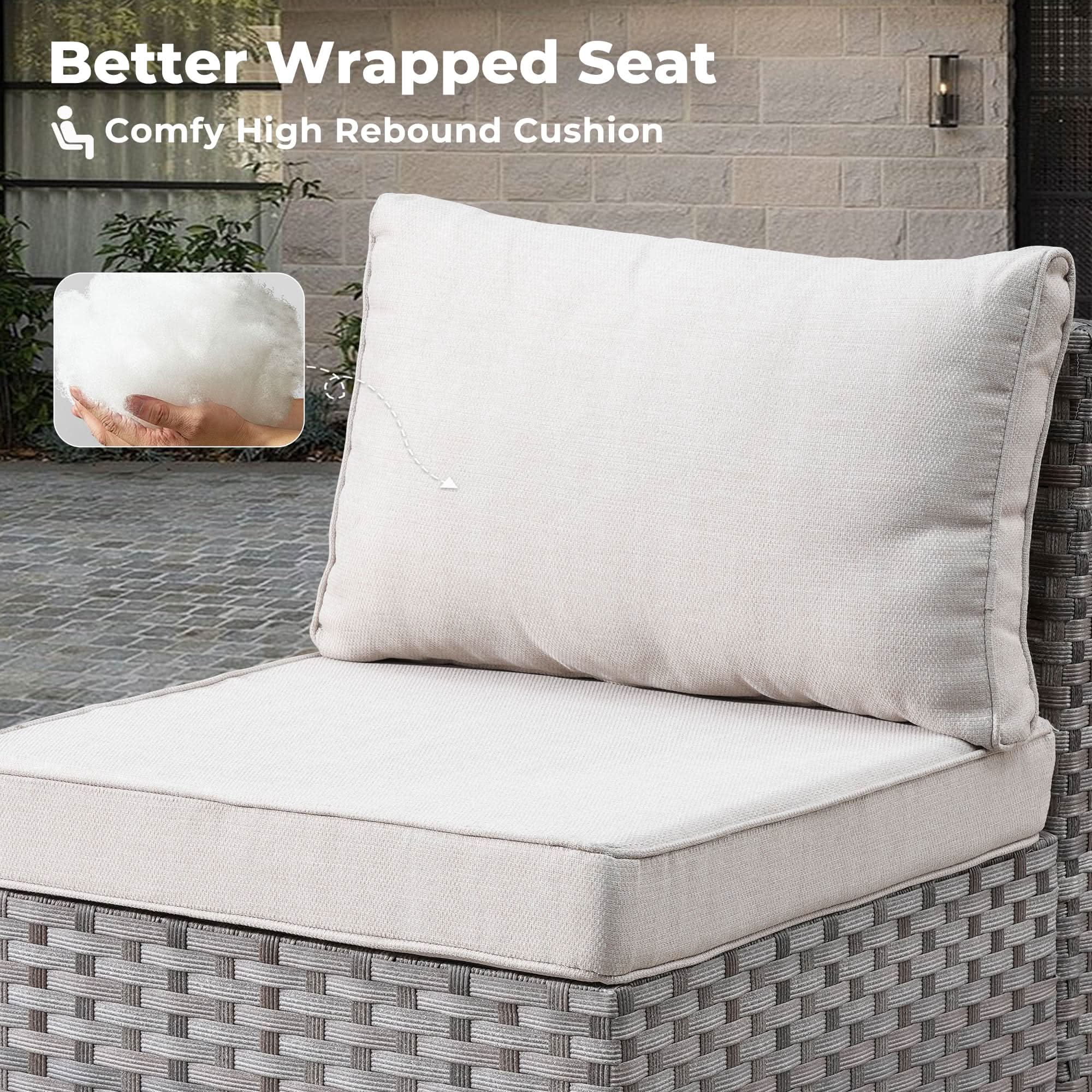 #Color_Beige | OVIOS outdoor sectional sofa with comfy high rebound cushion and gray wicker frame detail