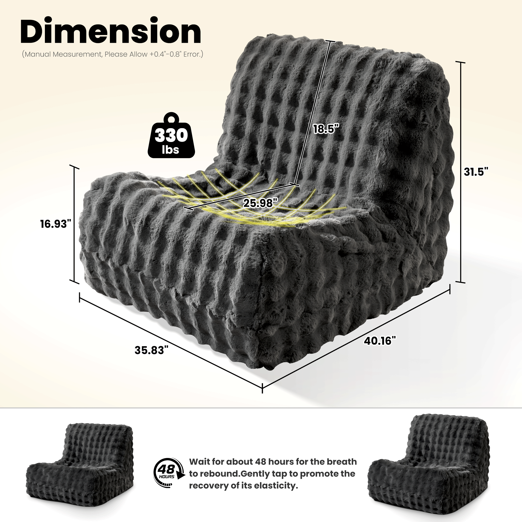 OVIOS Luxurious Fluffy Faux Fur Bean Bag Couch