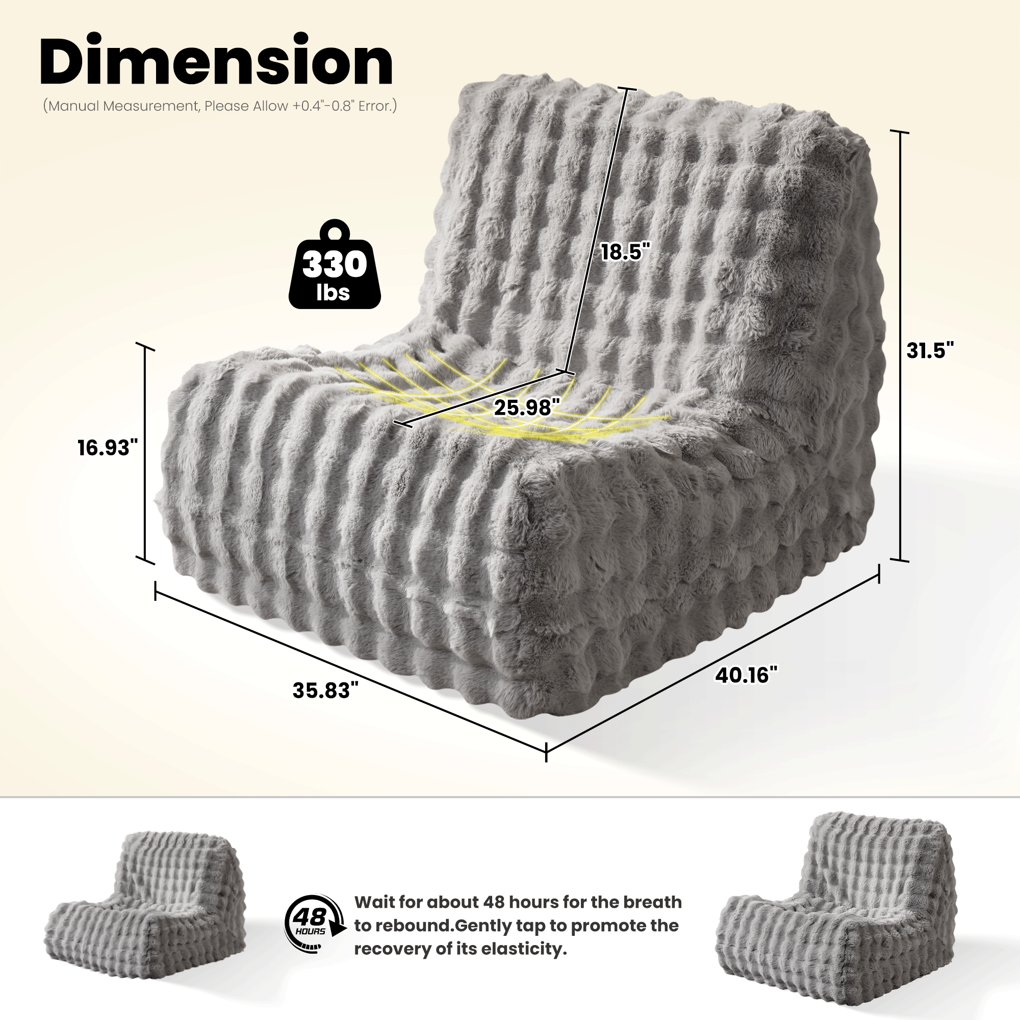 OVIOS Luxurious Fluffy Faux Fur Bean Bag Couch