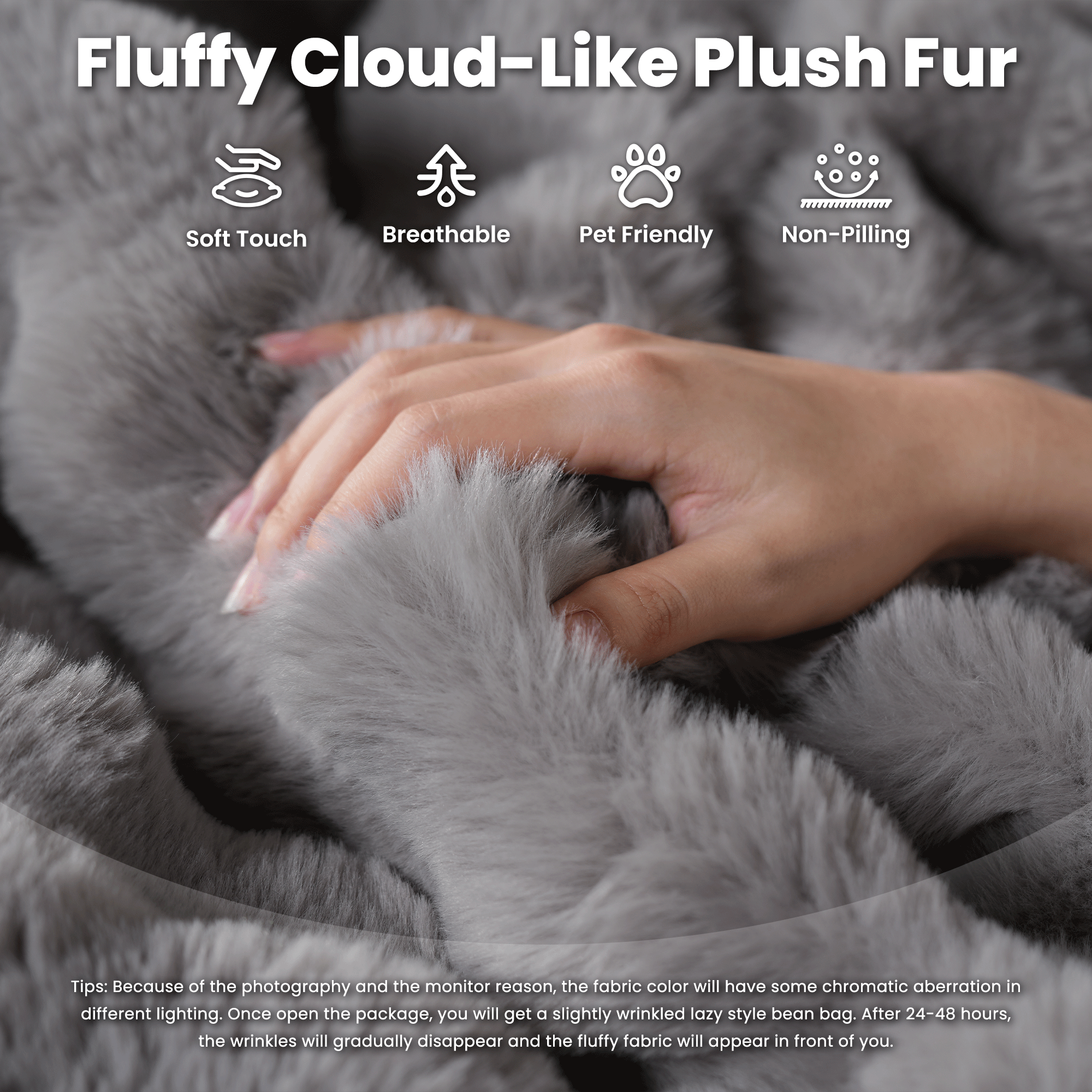 OVIOS Luxurious Fluffy Faux Fur Bean Bag Couch