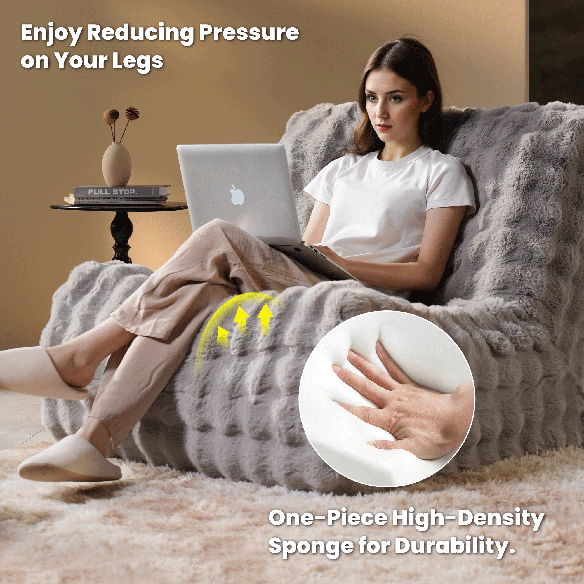 OVIOS Luxurious Fluffy Faux Fur Bean Bag Couch