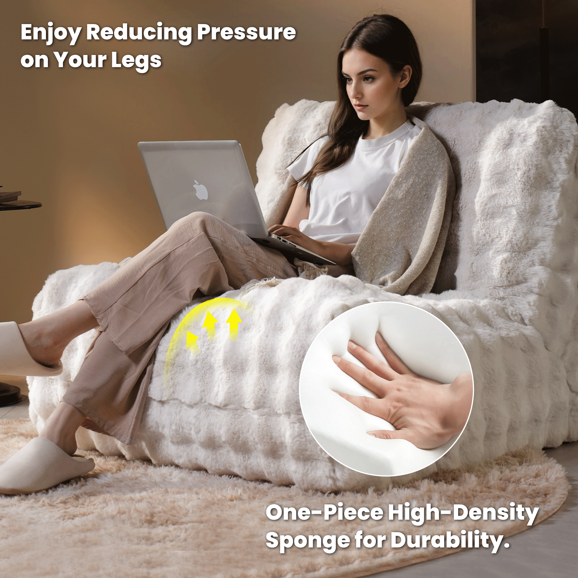 OVIOS Luxurious Fluffy Faux Fur Bean Bag Couch