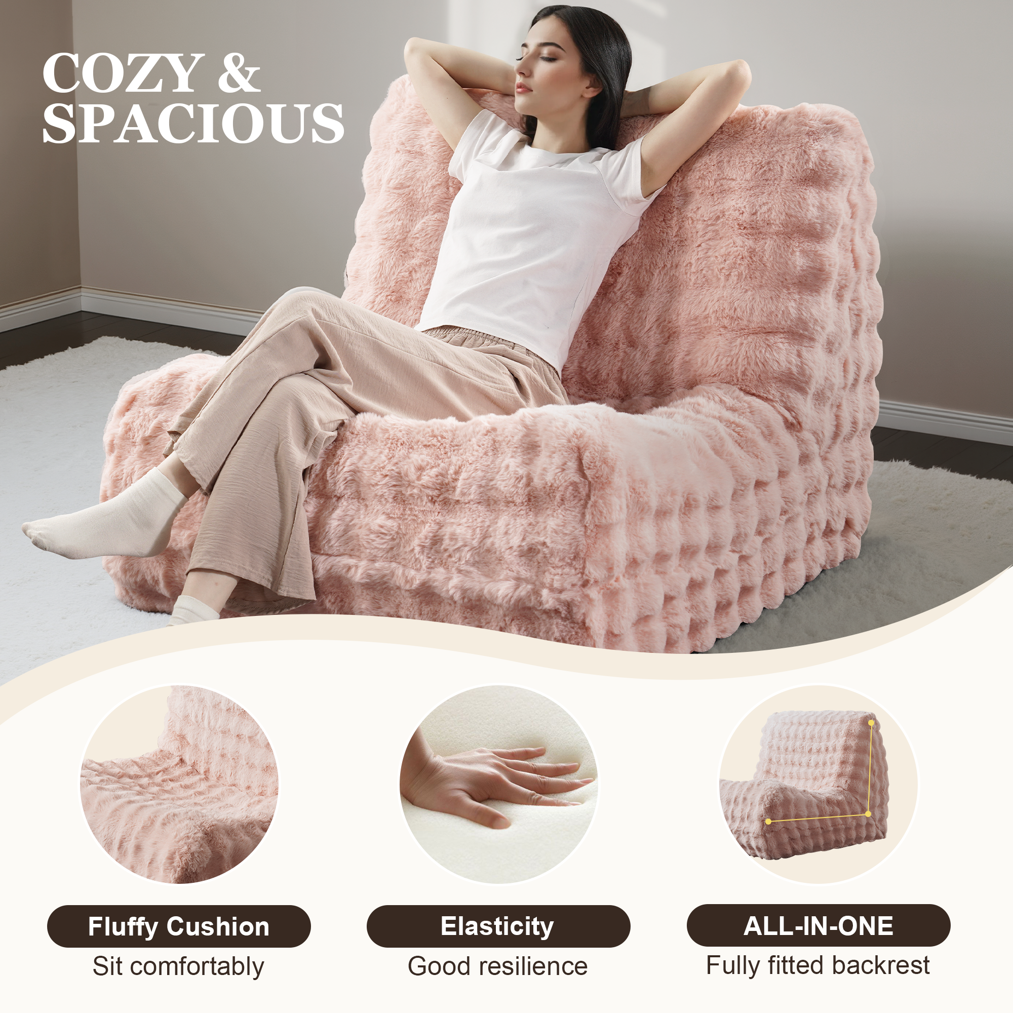 OVIOS Luxurious Fluffy Faux Fur Bean Bag Couch