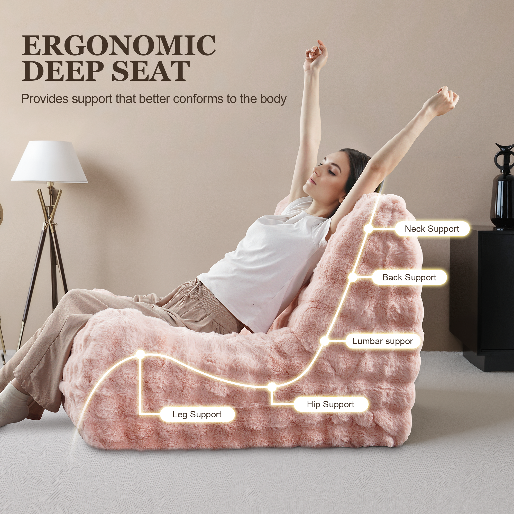 OVIOS Luxurious Fluffy Faux Fur Bean Bag Couch