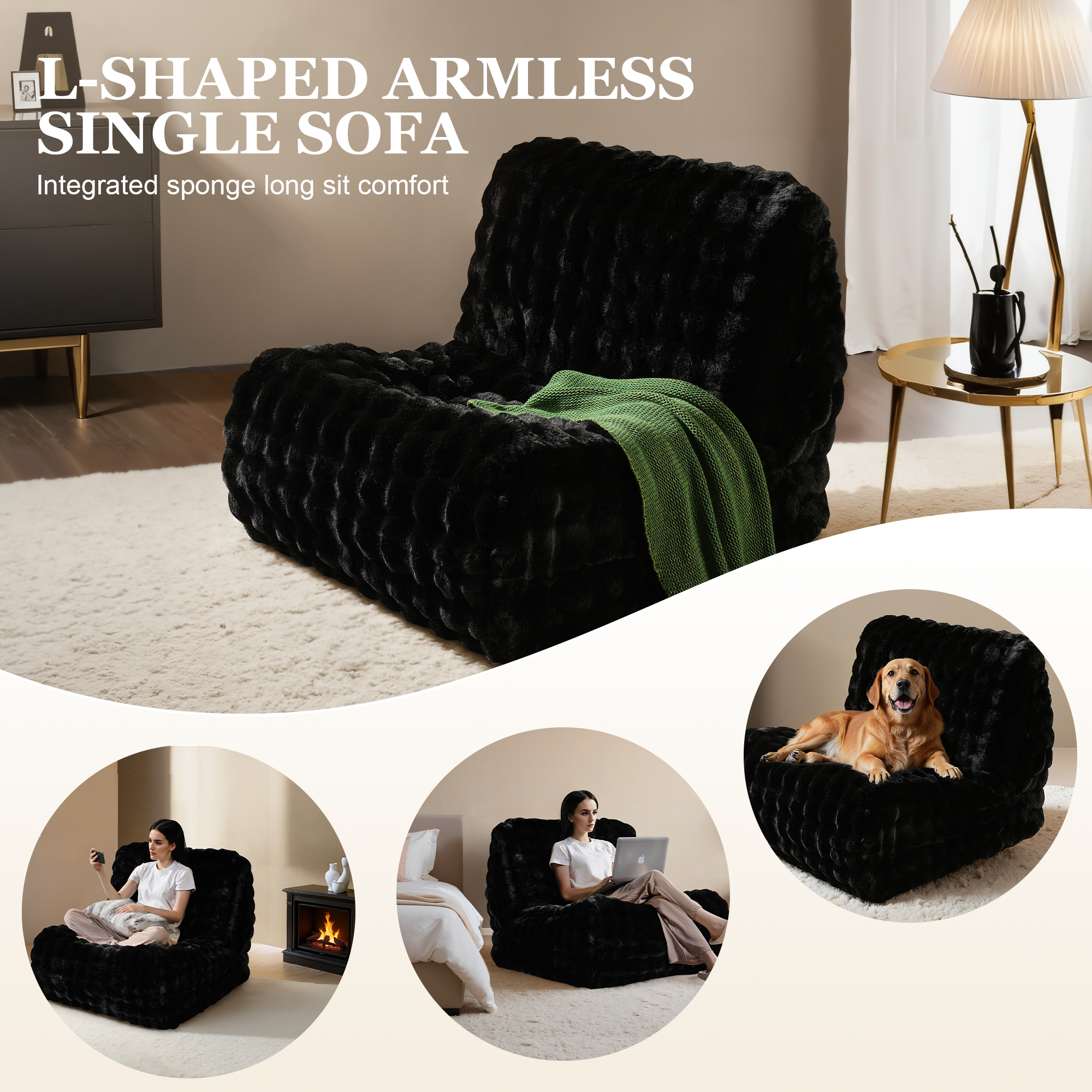 OVIOS Luxurious Fluffy Faux Fur Bean Bag Couch