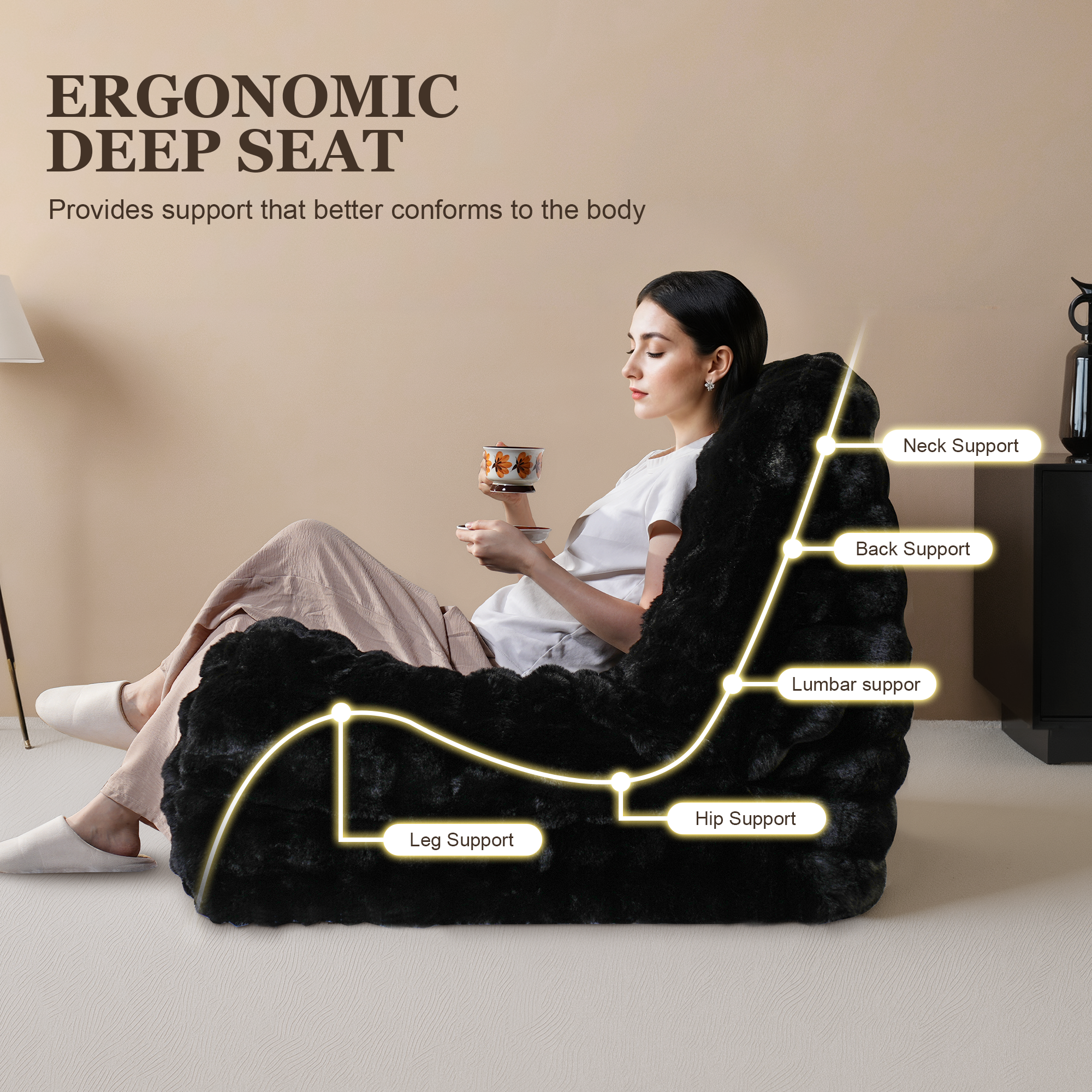 OVIOS Luxurious Fluffy Faux Fur Bean Bag Couch