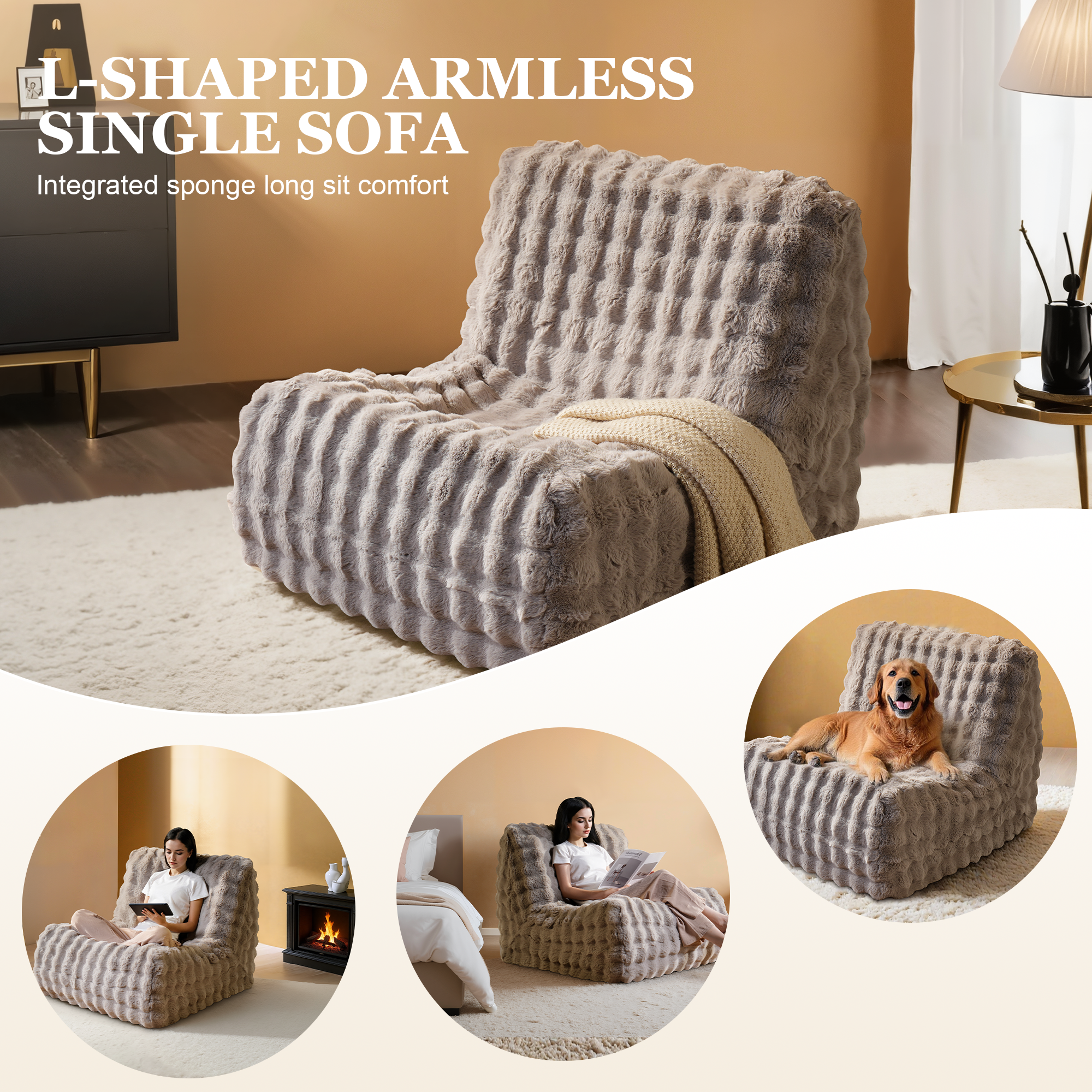 OVIOS Luxurious Fluffy Faux Fur Bean Bag Couch