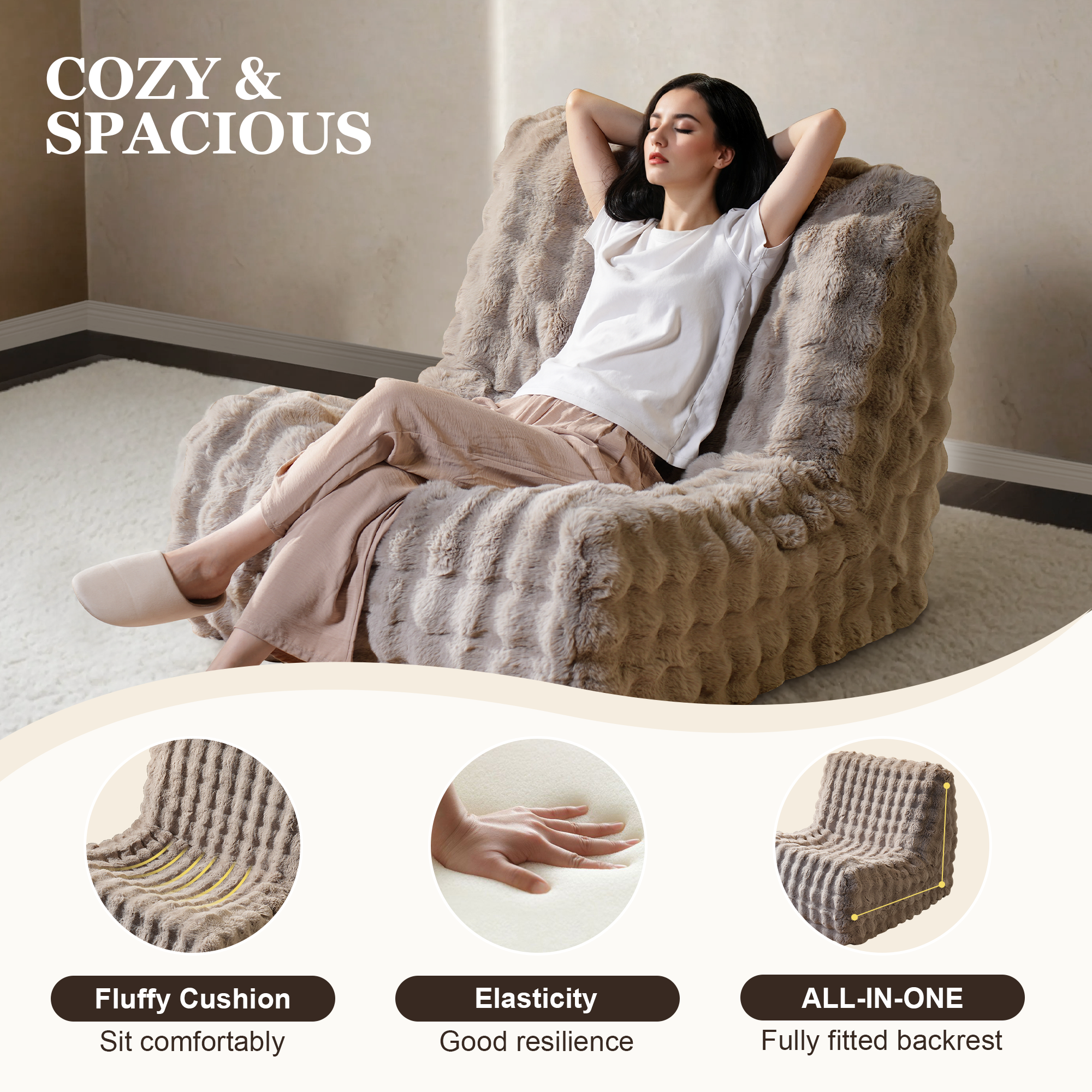 OVIOS Luxurious Fluffy Faux Fur Bean Bag Couch