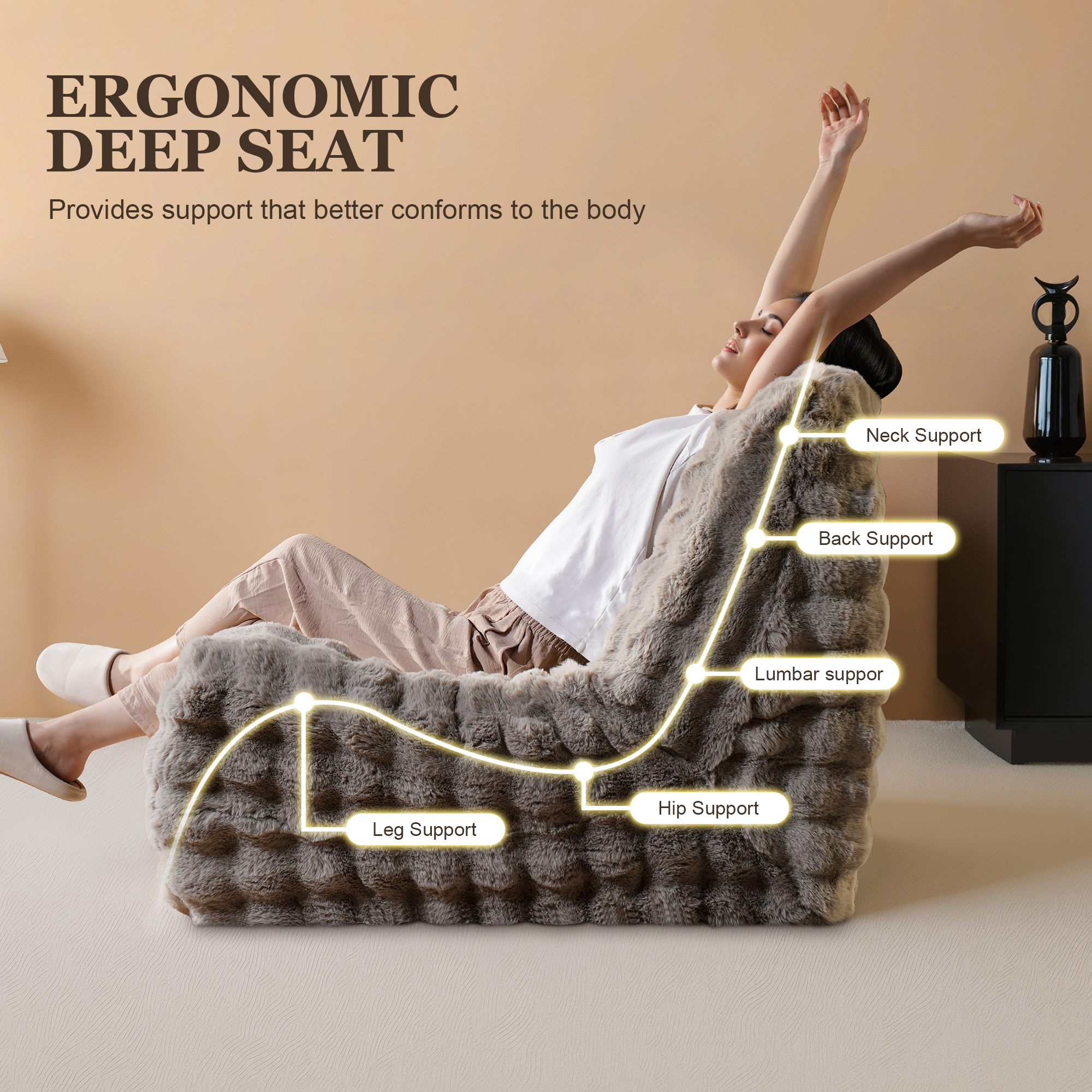 OVIOS Luxurious Fluffy Faux Fur Bean Bag Couch