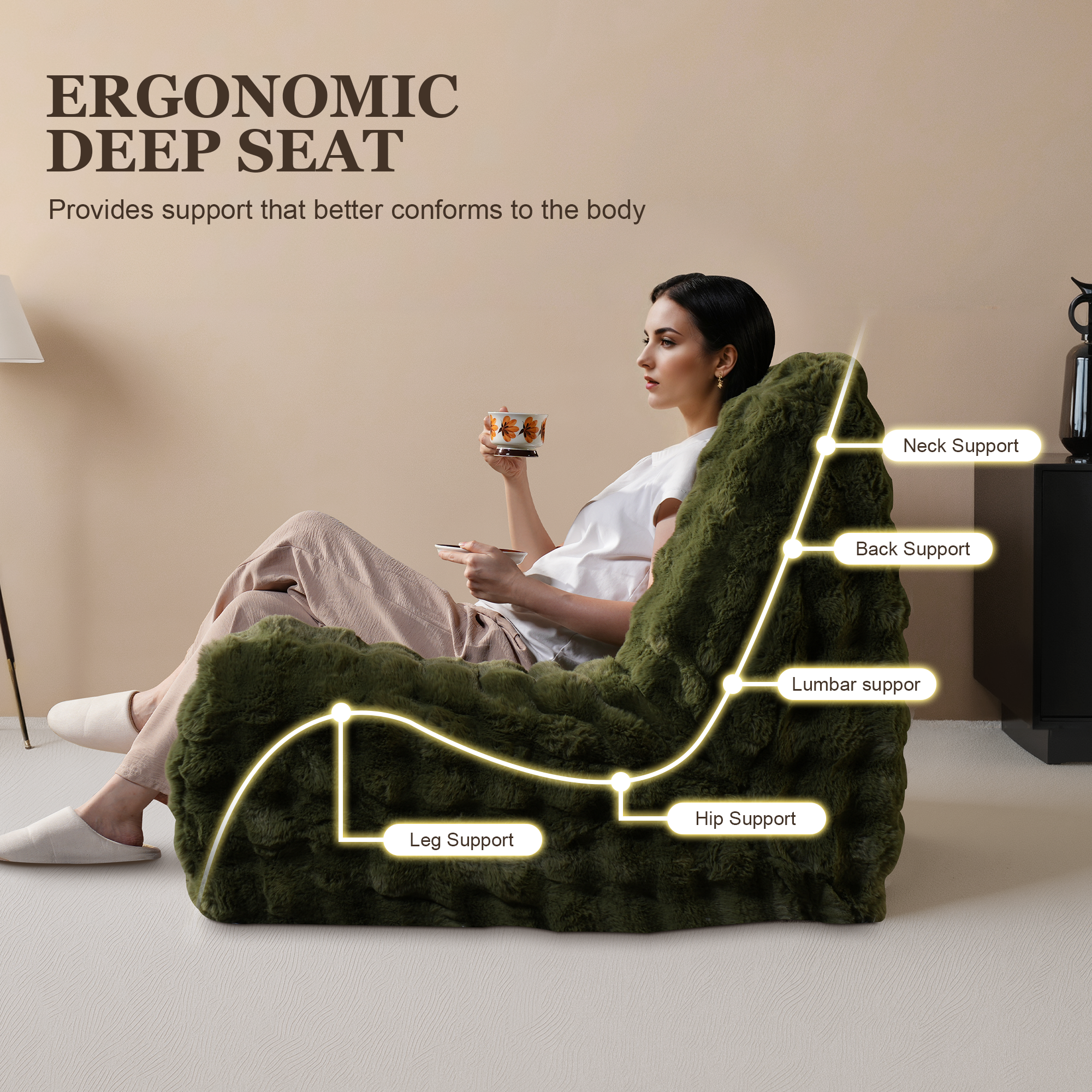 OVIOS Luxurious Fluffy Faux Fur Bean Bag Couch