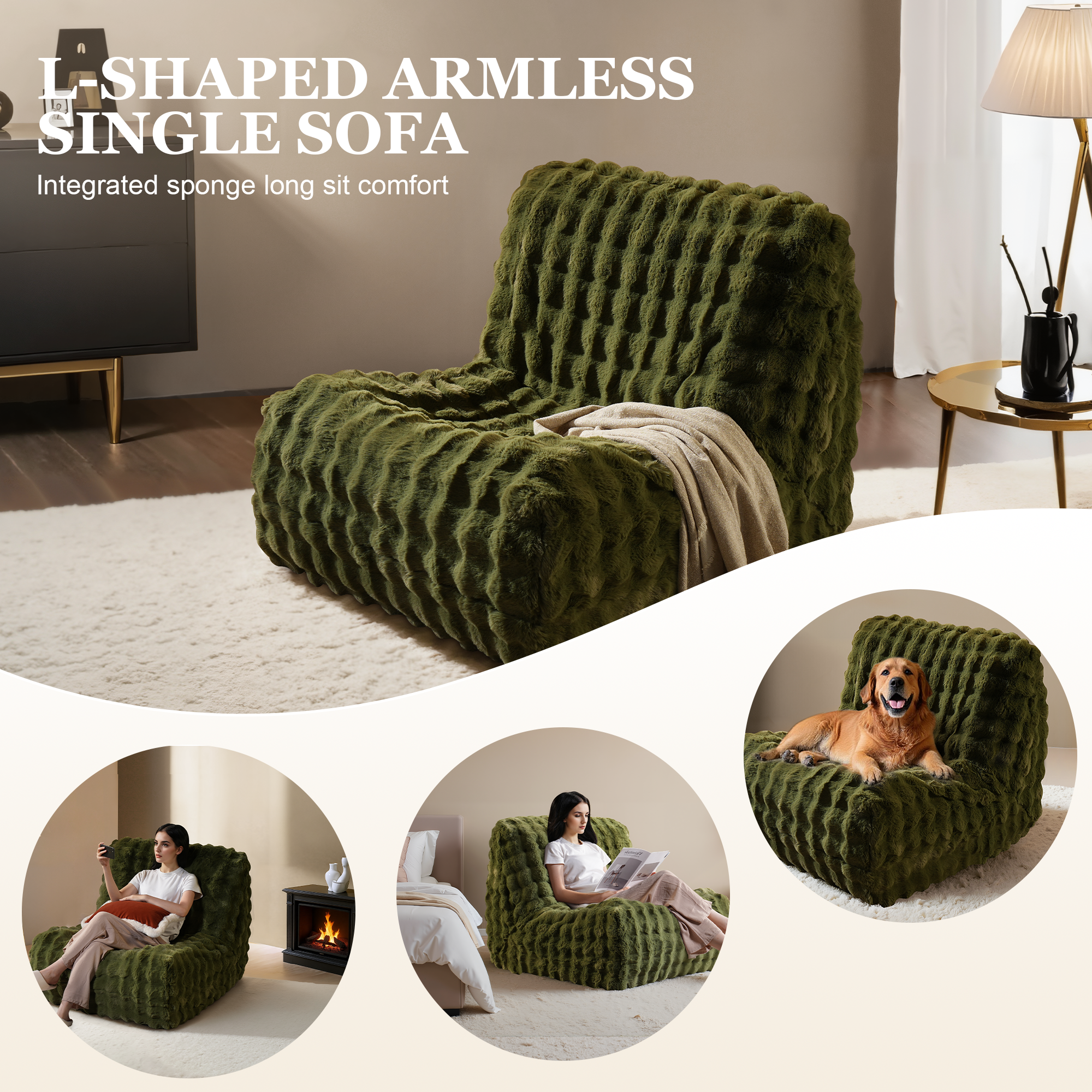 OVIOS Luxurious Fluffy Faux Fur Bean Bag Couch